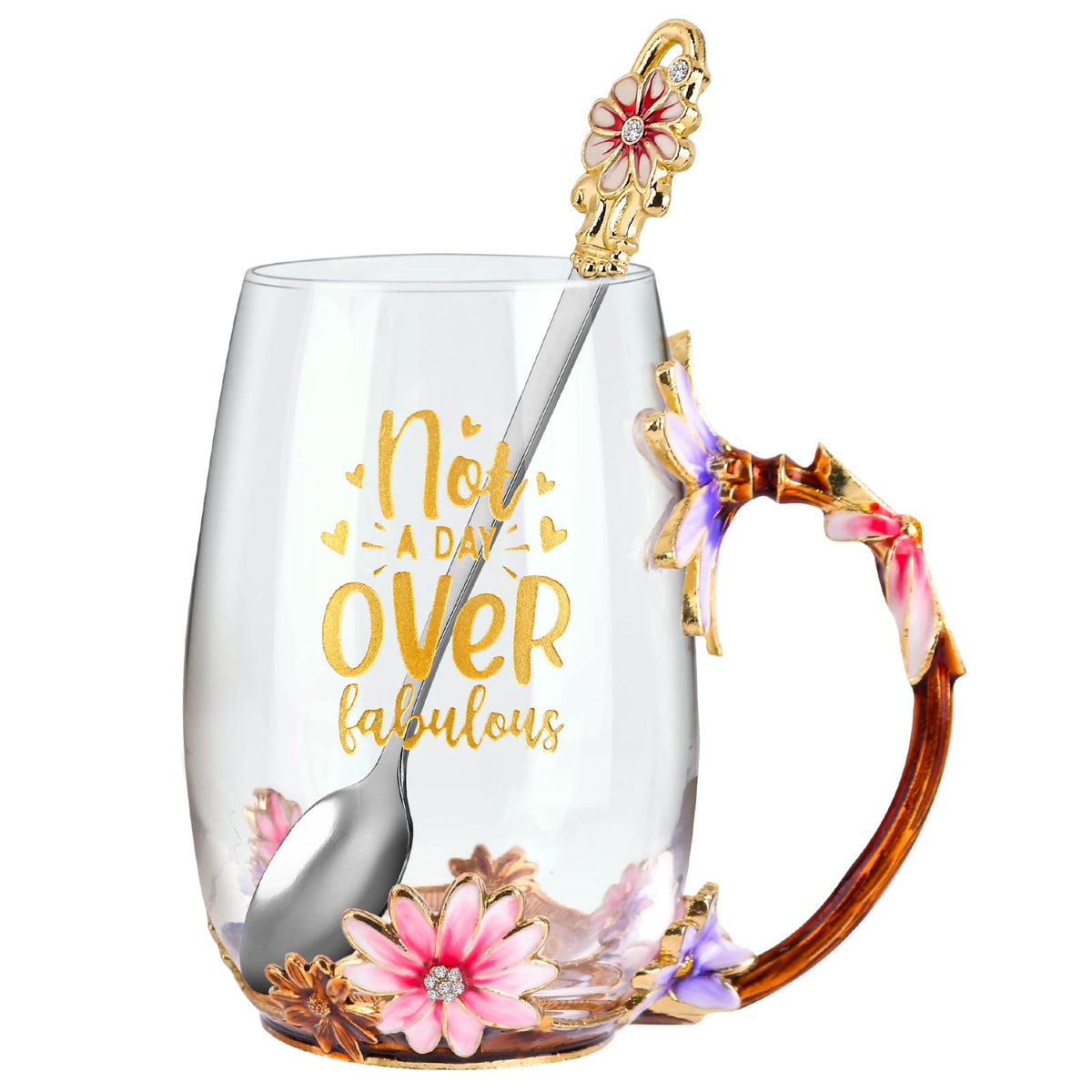 Tea Cup Glass Coffee Enamels Mug Gifts for Mom Women Christmas Birthday
