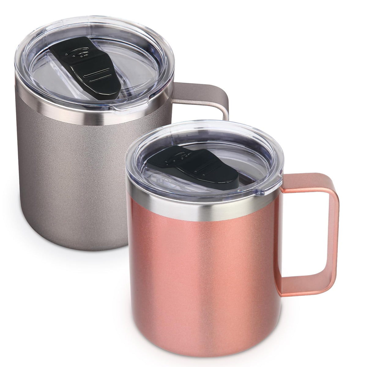 Volhoply 14oz Insulated Stainless Steel Coffee Mug with Lid Bulk 8 Pack,Double Wall Vacuum Travel Coffee Cup with Handle,Reusable Metal Cups Tumbler Cup, Camping Mugs,Ideal Gifts(Mix,8)