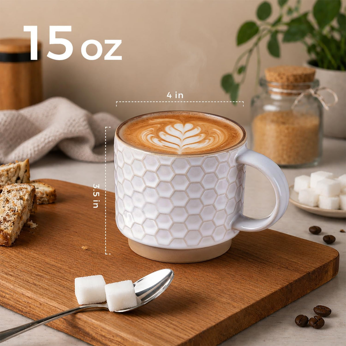 GBhome 15 OZ Stackable Coffee Mugs Set of 4, Ceramic Coffee Cups Set