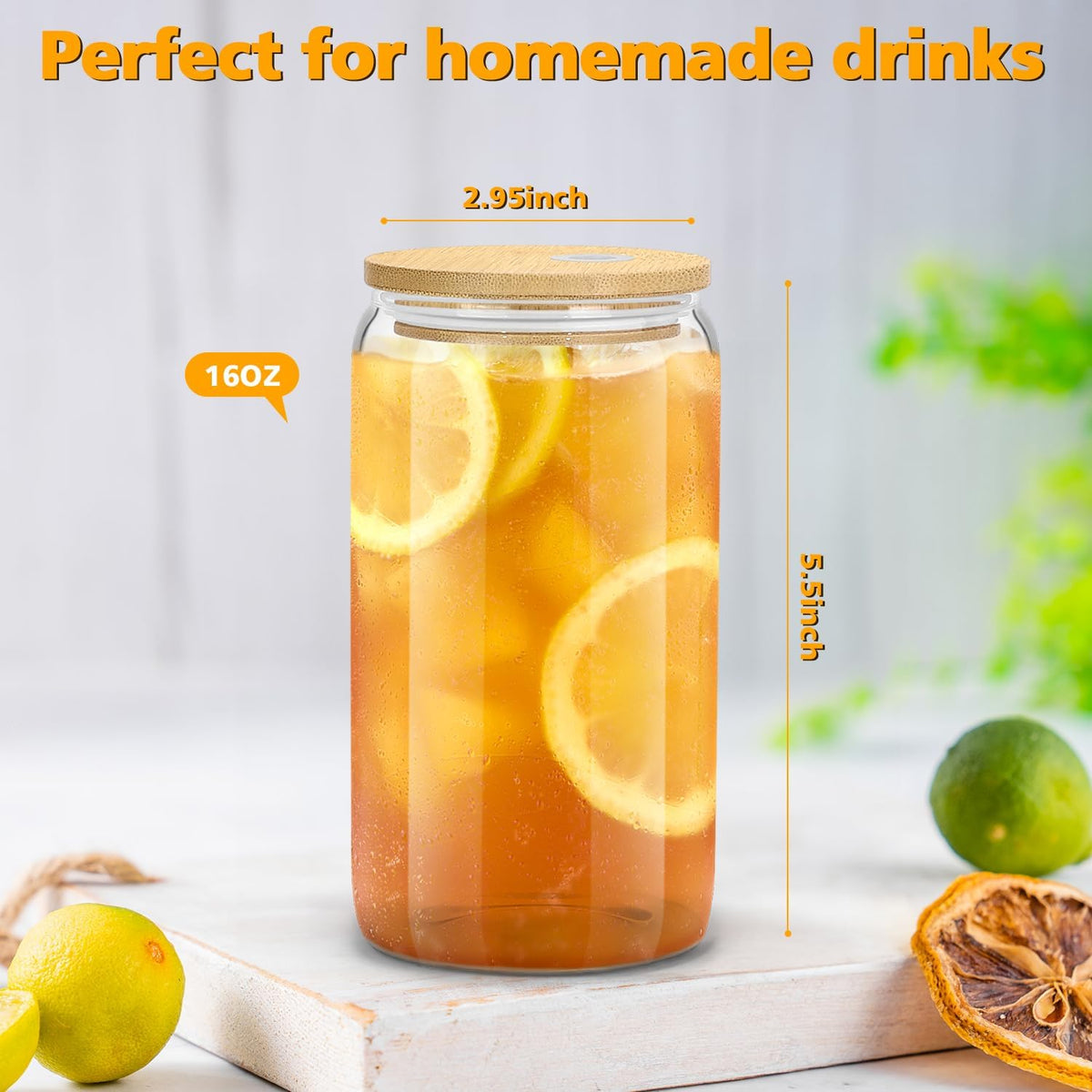 Glass Cups with Lids and Straws - 16 oz Glass Drinking Cups Set for Coffee