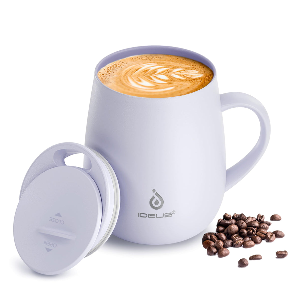 Ideus 16 oz Insulated Coffee Mug with Lid and Handle (Celadon, FUJI DAWN)