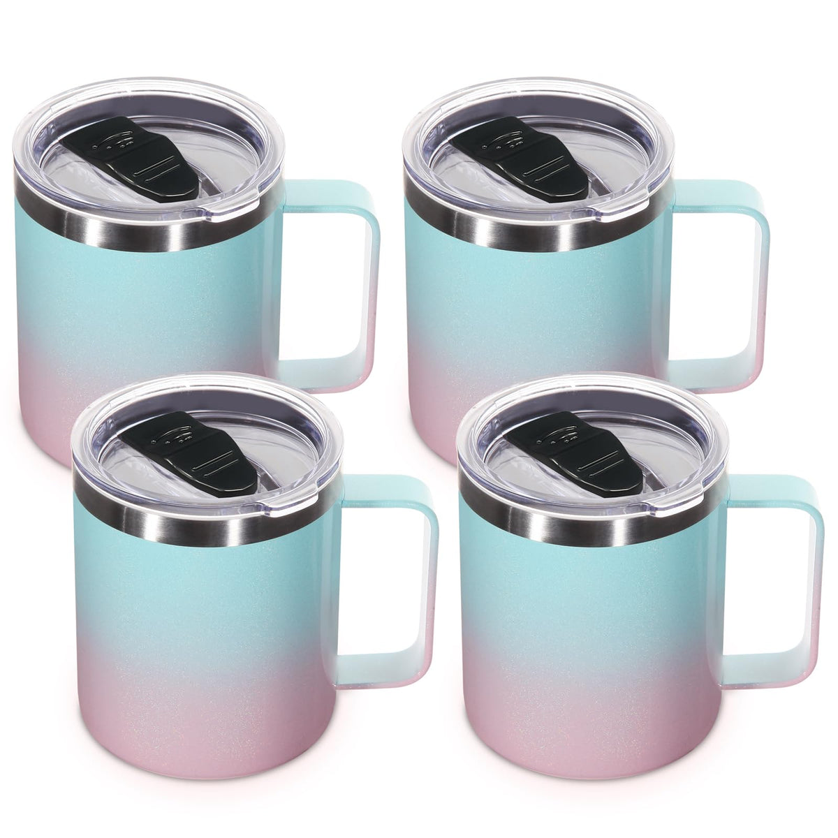 Volhoply 14oz Insulated Stainless Steel Coffee Mug with Lid Bulk 8 Pack,Double Wall Vacuum Travel Coffee Cup with Handle,Reusable Metal Cups Tumbler Cup, Camping Mugs,Ideal Gifts(Mix,8)