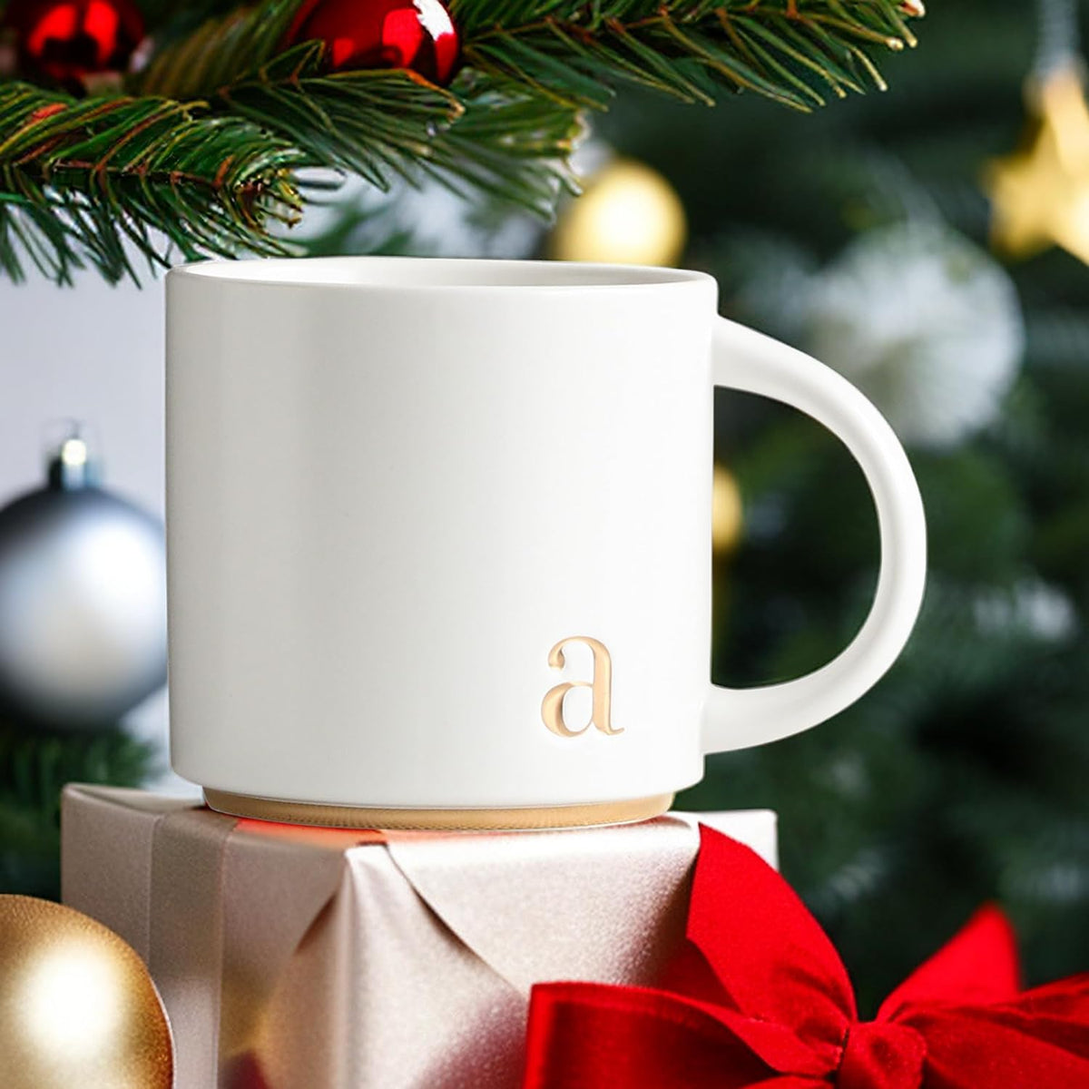 COLLECTIVE HOME Ceramic Coffee Mug, 15 oz Monogram Cup with Gift Box(a)