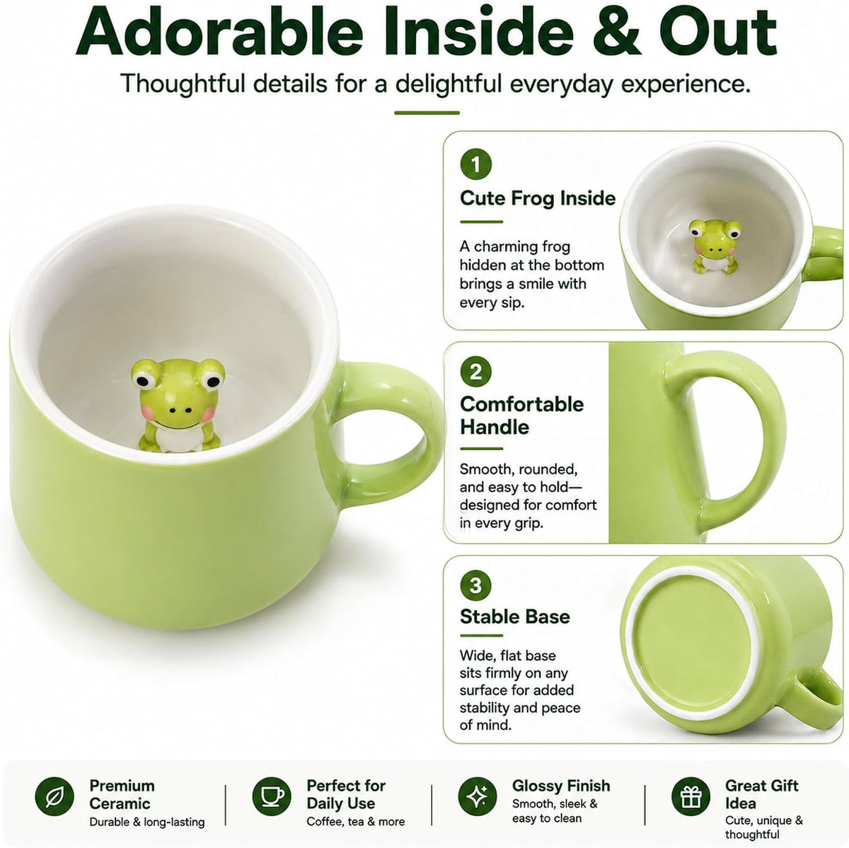 11 oz Frog Coffee Mug Green Ceramic Coffee Cup with Hidden Animal Gifts