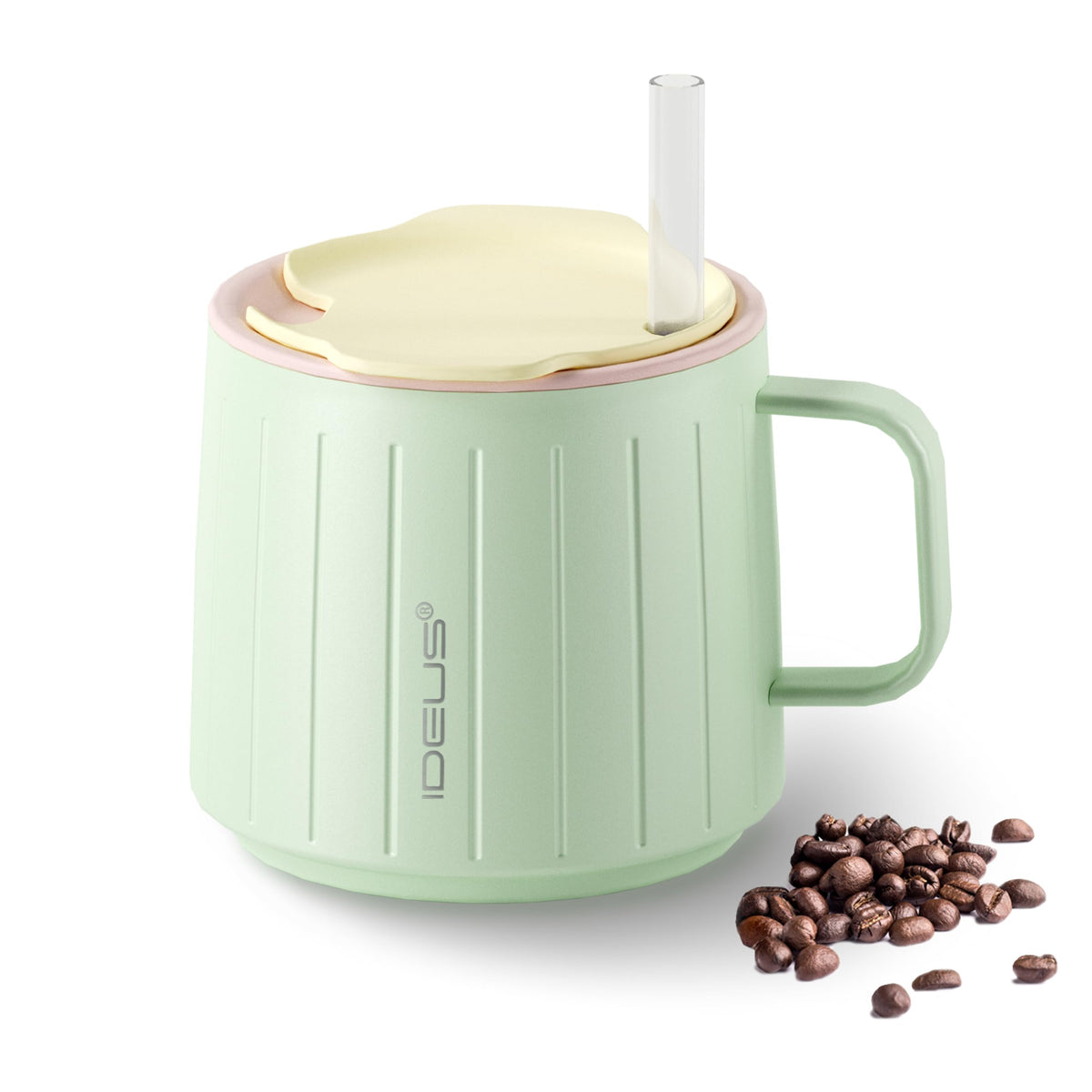 Ideus 16 oz Insulated Coffee Mug with Lid and Handle (Celadon, FUJI DAWN)