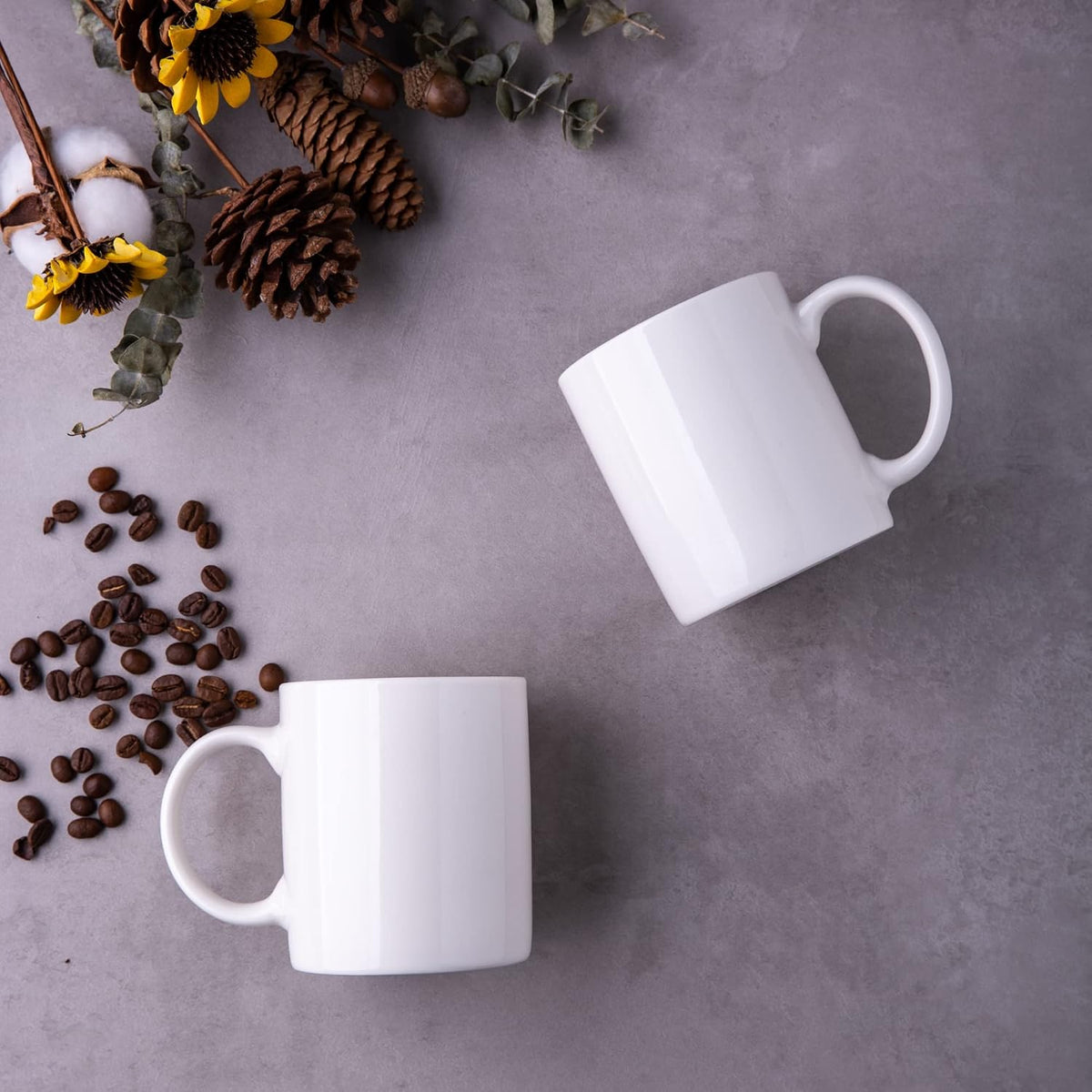 GBhome White Coffee Mugs Set of 12, 12 oz Ceramic Coffee Cups