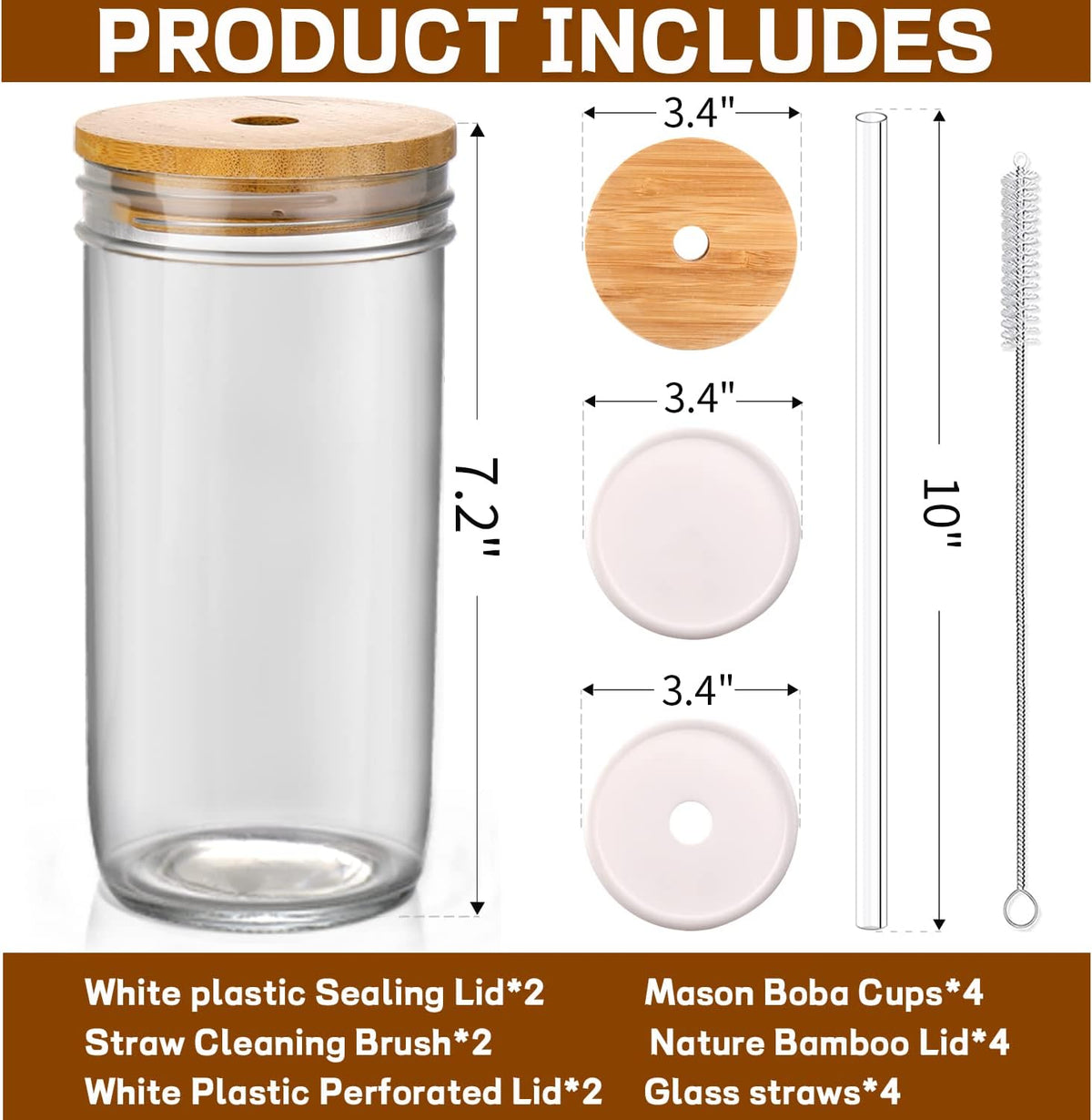 Iced Coffee Cups with Lids,Glass Cups with Lids and Straws,4 Coffee Tumbler