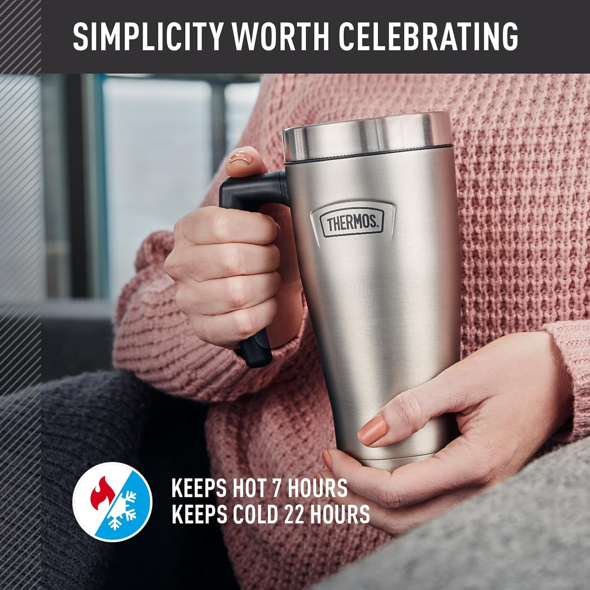 THERMOS ICON SERIES, Stainless Steel Mug, Matte Stainless Steel, 16 oz