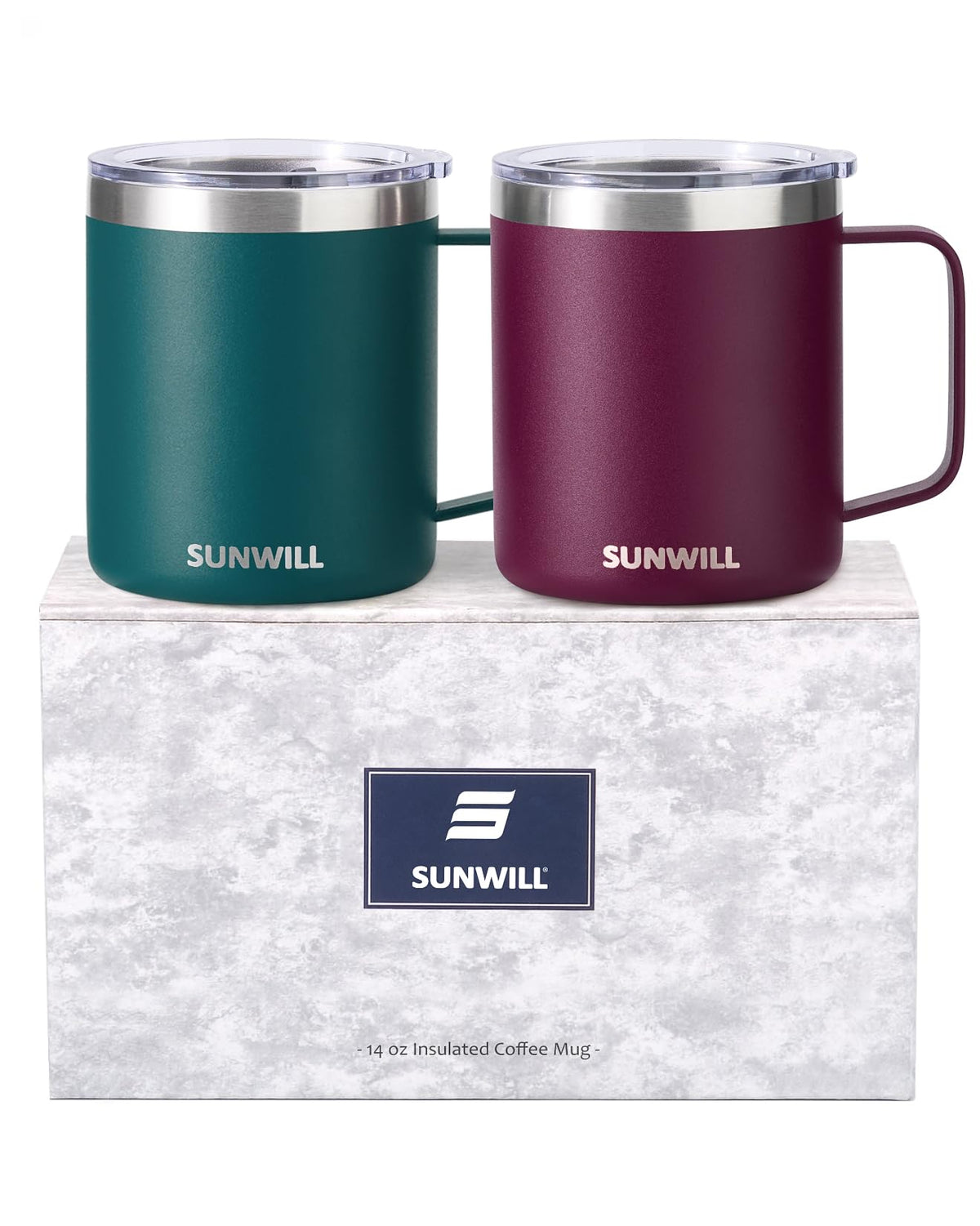 SUNWILL Insulated Coffee Mug, Stainless Steel 14 oz, Splash-Proof Lid