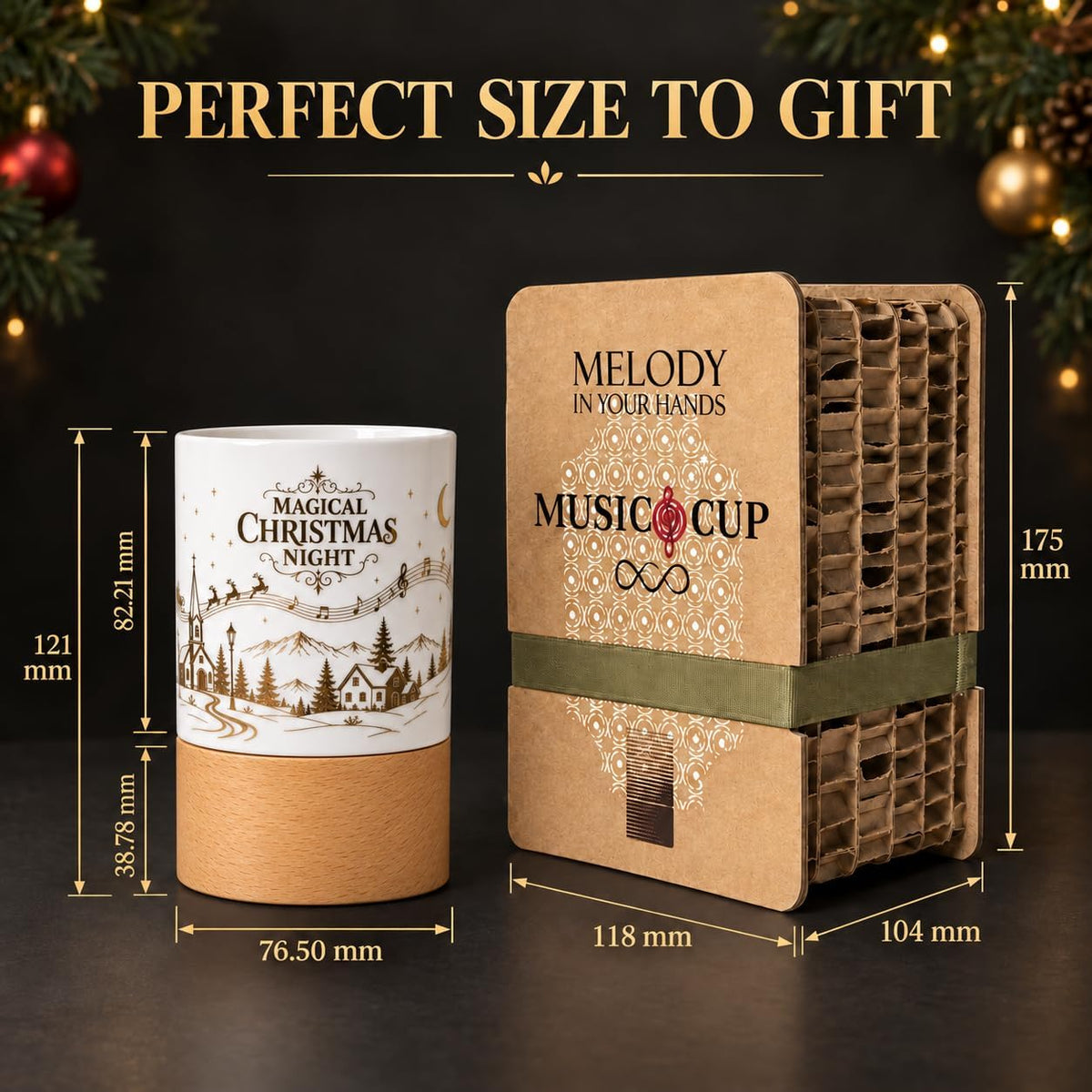 Music Lover Gifts Without Music Life Would B Flat - 12 oz /300 ml Mugs with Lid - Musician Gifts, Musical Lovers Gift (Christmas, Walnut Wood)