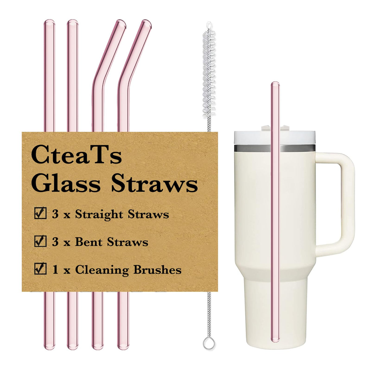 12" Glass Straw for Stanley 40 oz Cup Tumbler, Replacement Stanley Straw, 6 Pack Clear Glass Straw with Cleaning Brush, Reusable Stanley Cup Accesspries