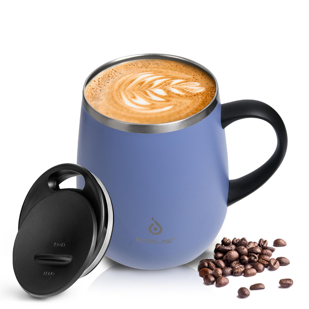 Ideus 16 oz Insulated Coffee Mug with Lid and Handle (Celadon, FUJI DAWN)