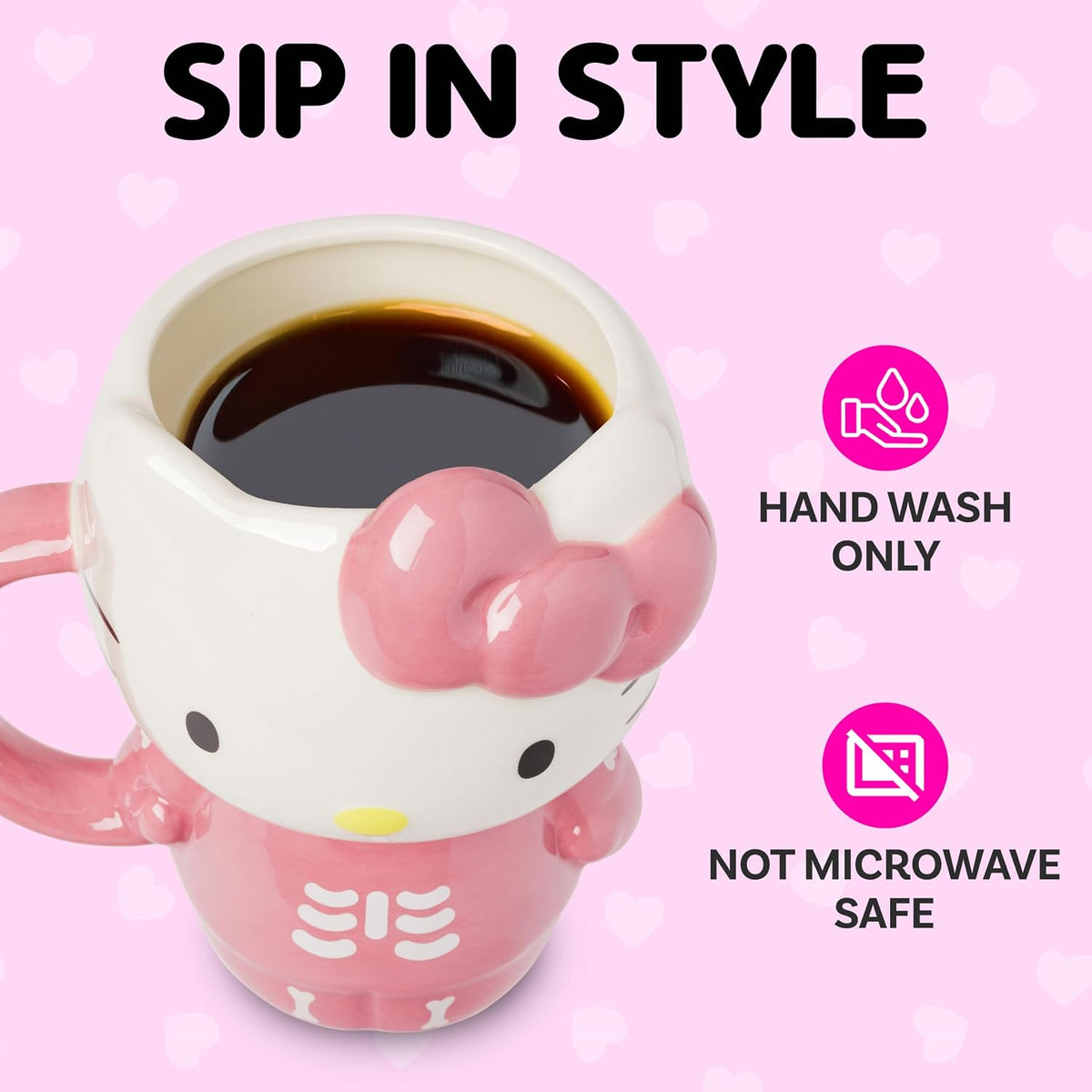 Silver Buffalo Sanrio Hello Kitty Spooky Skeleton, 3D Sculpted Mug, 20oz