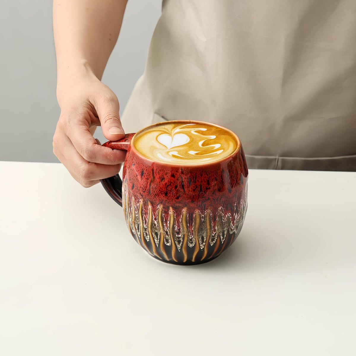 Large Ceramic Coffee Mug - 20oz Big Tea Cup, Red