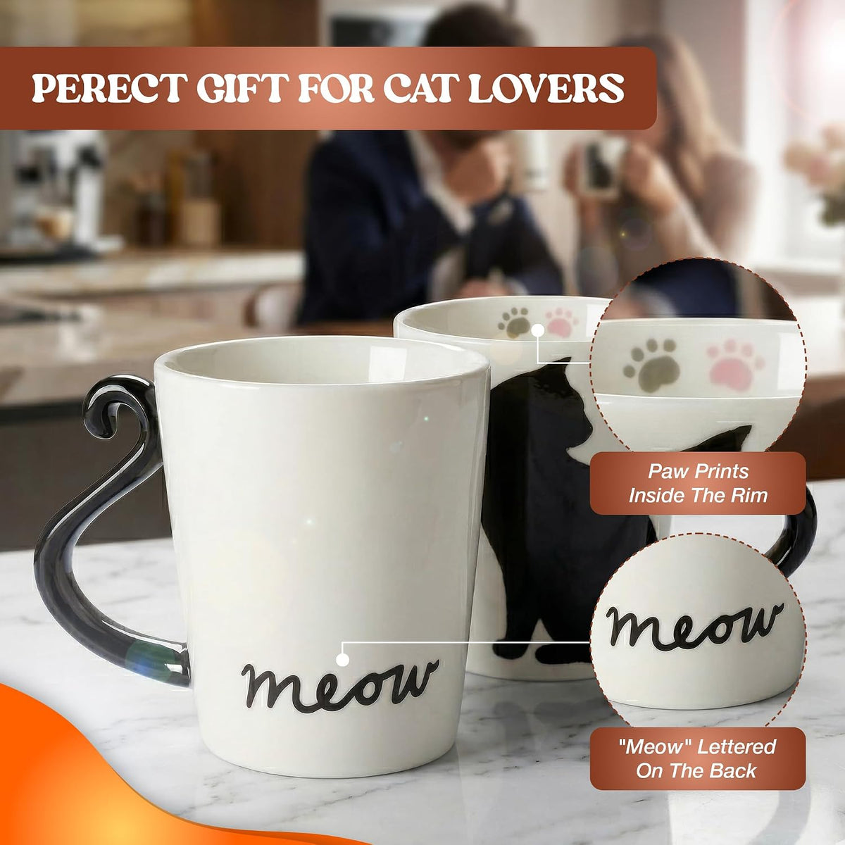 VOTUM Black Cat Coffee Mug, Novelty, 12 oz White Ceramic Tea Cup