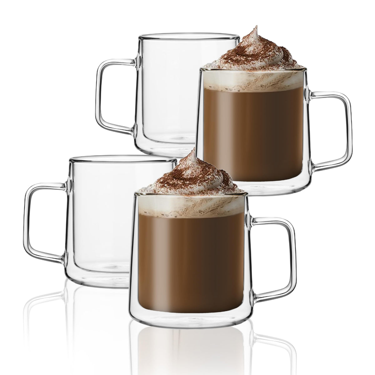 CNGLASS 10oz Glass Coffee Mugs,Double Wall Insulated Glass Mugs with Handle,Clear Espresso Mug for Latte,Cappuccino,Tea Bag,Set of 2