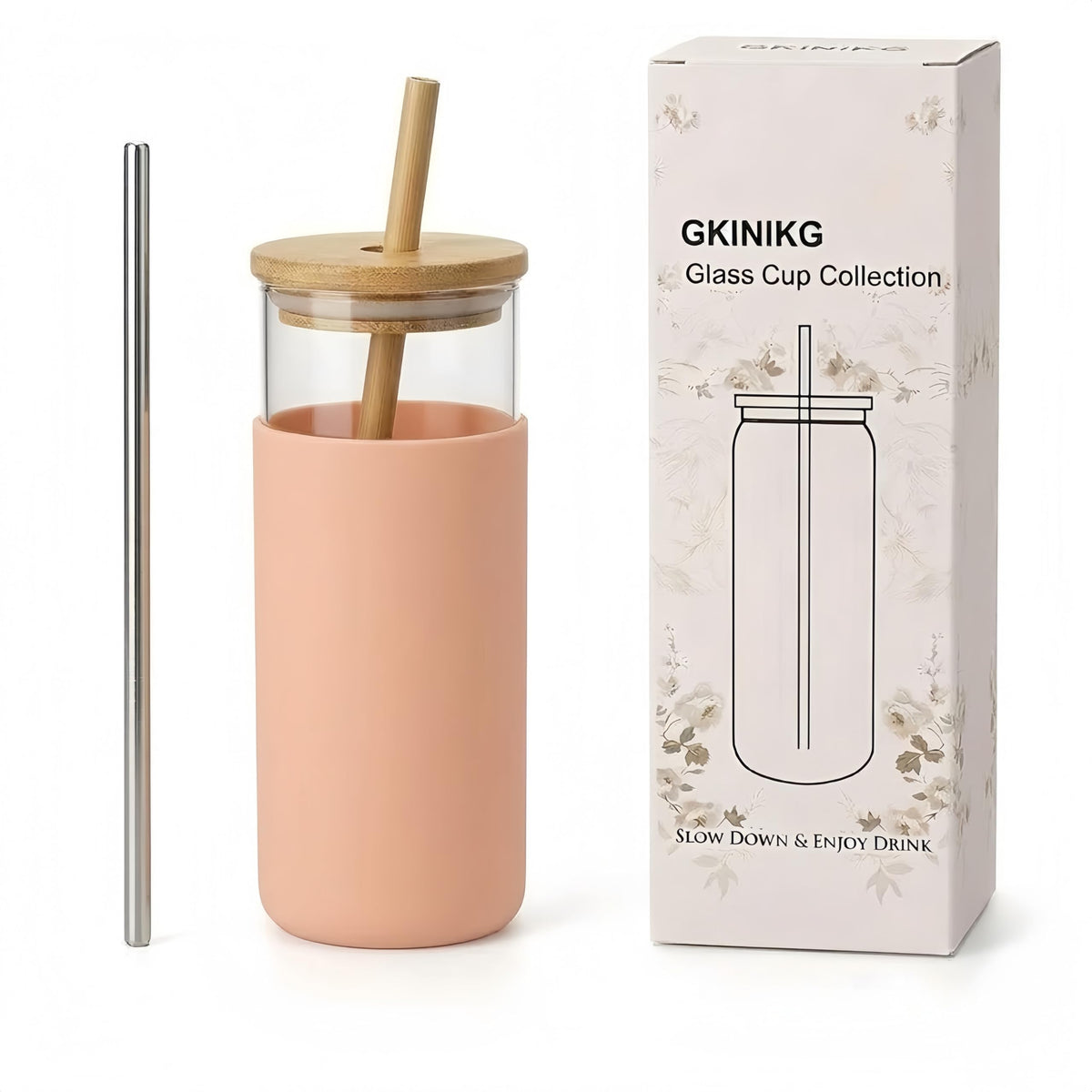 16oz Glass Tumbler with Lid and Straw, Thick Borosilicate Glass Iced Coffee Cup with Protective Silicone Sleeve, Car Cup Holder Friendly Reusable Smoothie Cup for Matcha Tea and Boba, Gift Box Ready