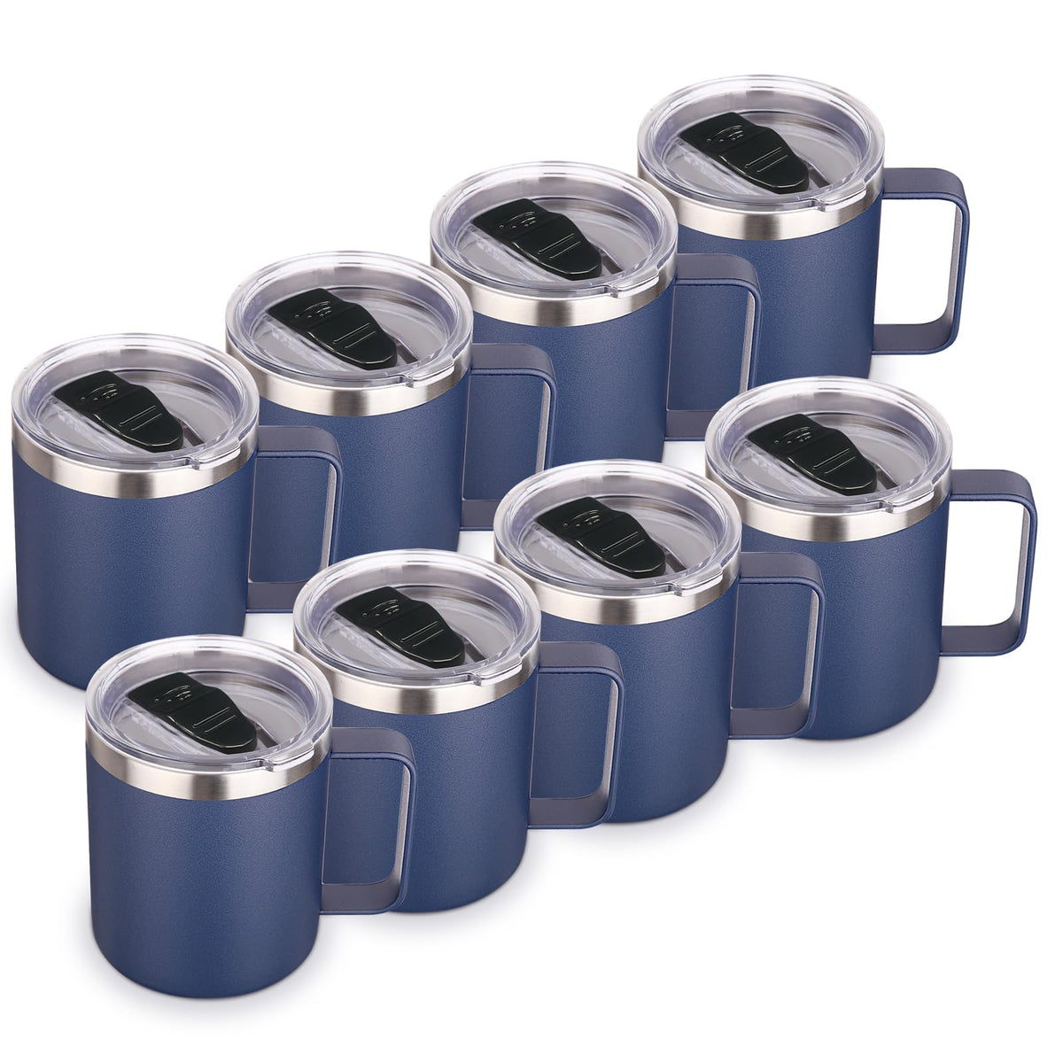 Volhoply 14oz Insulated Stainless Steel Coffee Mug with Lid Bulk 8 Pack,Double Wall Vacuum Travel Coffee Cup with Handle,Reusable Metal Cups Tumbler Cup, Camping Mugs,Ideal Gifts(Mix,8)