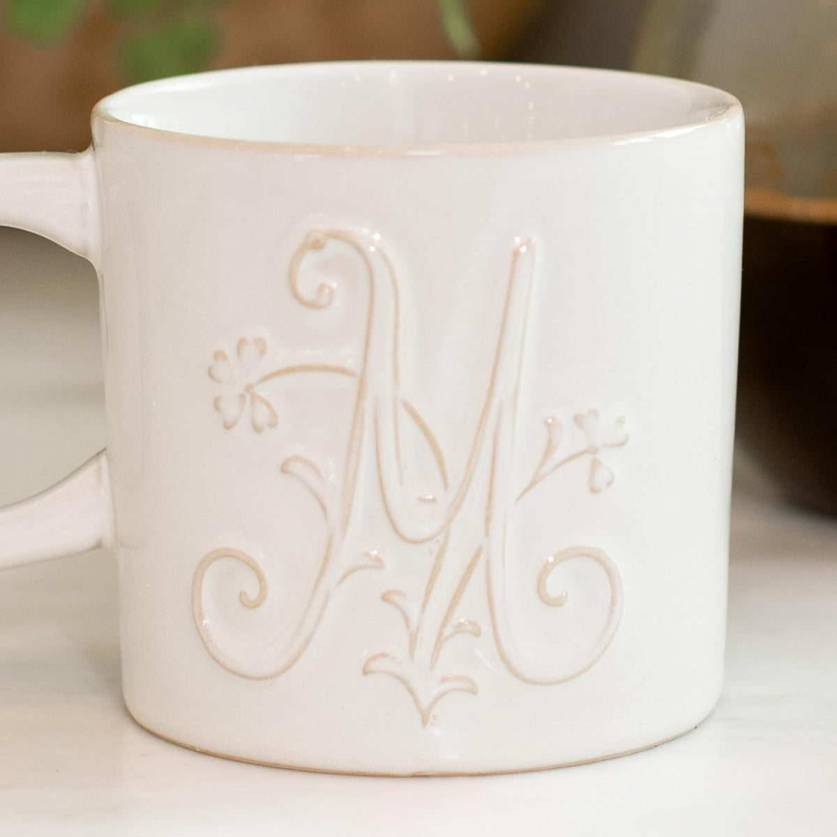 Fringe Studio Artisan Stoneware Mug, "WHITE FLORAL M" 3.75" DIA. X 3.5"H, 13 FL.OZ, Prairie Collection (335015)