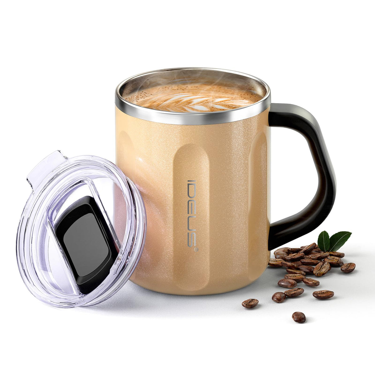 Ideus 16 oz Insulated Coffee Mug with Lid and Handle (Celadon, FUJI DAWN)