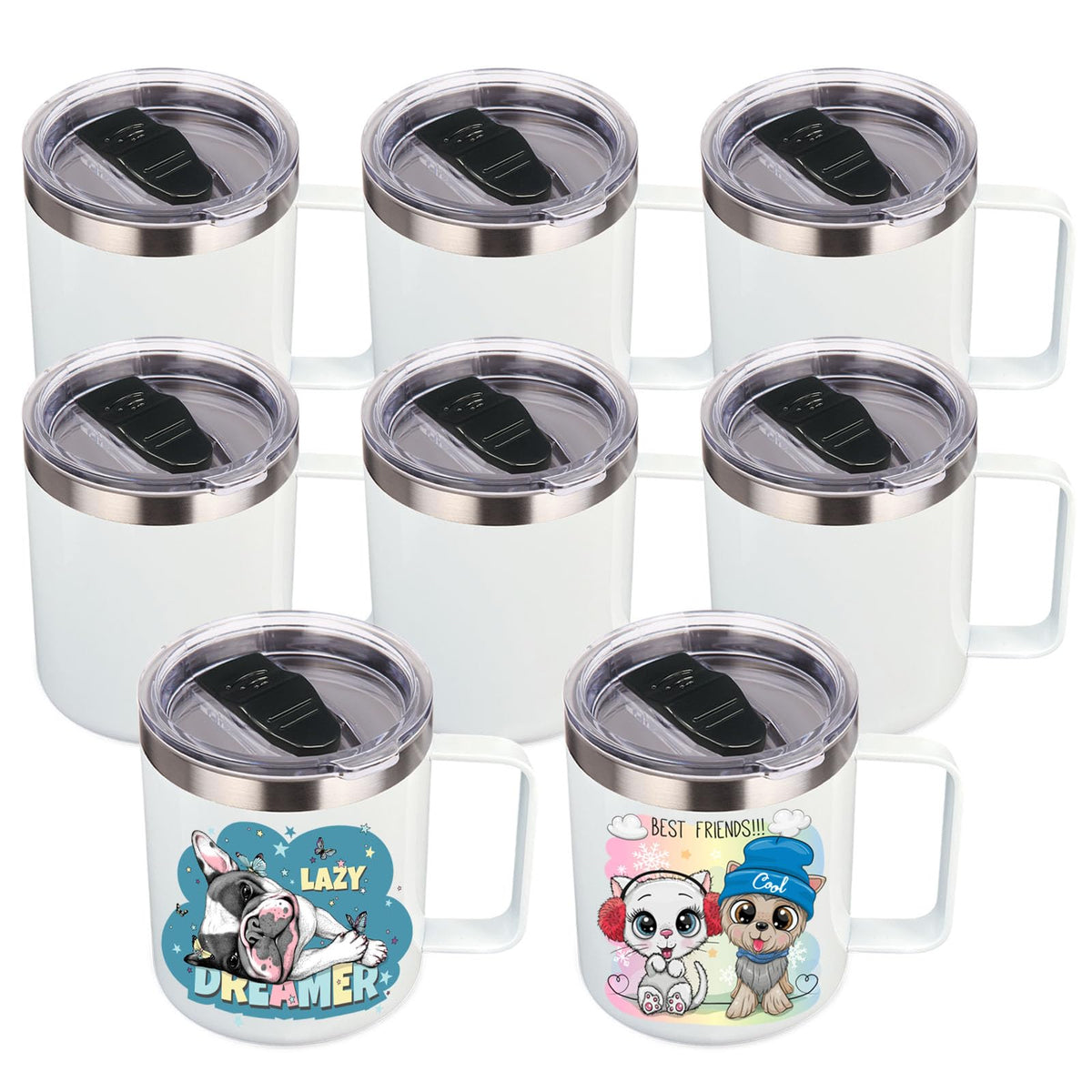 Volhoply 14oz Insulated Stainless Steel Coffee Mug with Lid Bulk 8 Pack,Double Wall Vacuum Travel Coffee Cup with Handle,Reusable Metal Cups Tumbler Cup, Camping Mugs,Ideal Gifts(Mix,8)