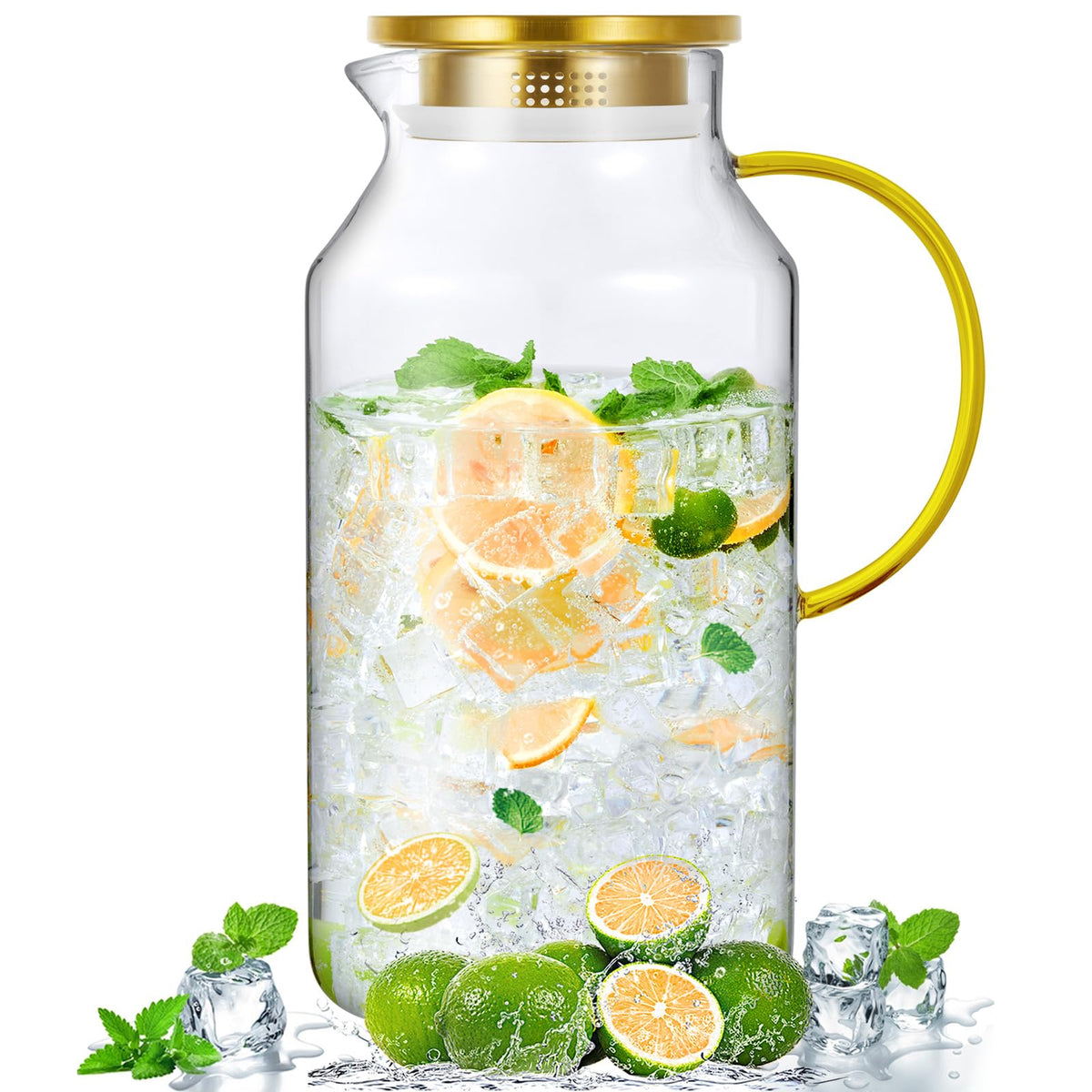 Bivvclaz 2 Liter 68 oz Glass Pitcher with Lid and Handle, Glass Carafe for Hot/Cold Water, Large Iced Tea Pitcher for Coffee, Juice and Homemade Beverage