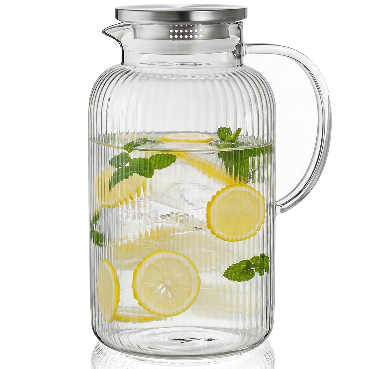Bivvclaz 2 Liter 68 oz Glass Pitcher with Lid and Handle, Glass Carafe for Hot/Cold Water, Large Iced Tea Pitcher for Coffee, Juice and Homemade Beverage