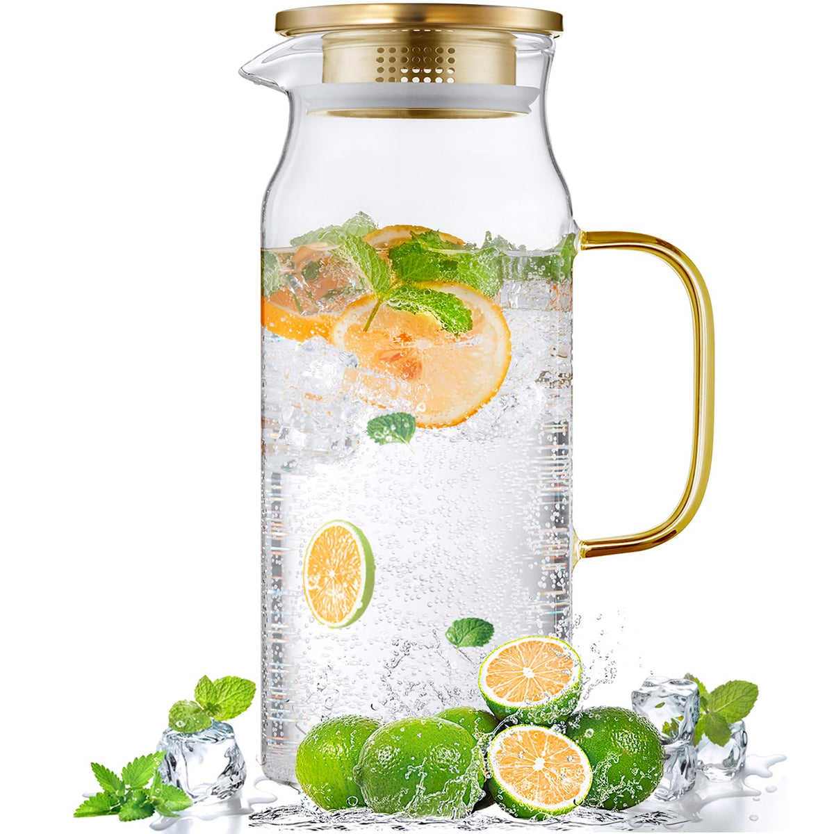 Bivvclaz 2 Liter 68 oz Glass Pitcher with Lid and Handle, Glass Carafe for Hot/Cold Water, Large Iced Tea Pitcher for Coffee, Juice and Homemade Beverage