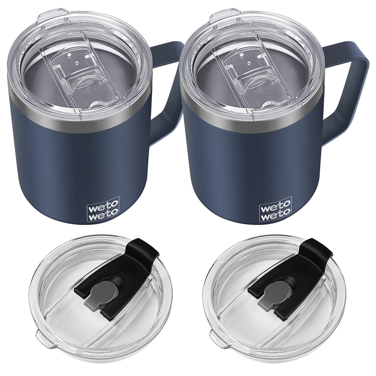 WETOWETO 14 oz Insulated Coffee Mug, Vacuum Camping Mug with Lid, Handle