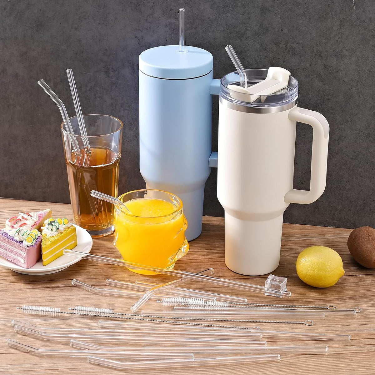 [22 Pcs] Reusable Glass Straws Shatter Resistant - 9 Straight and 9 Bent