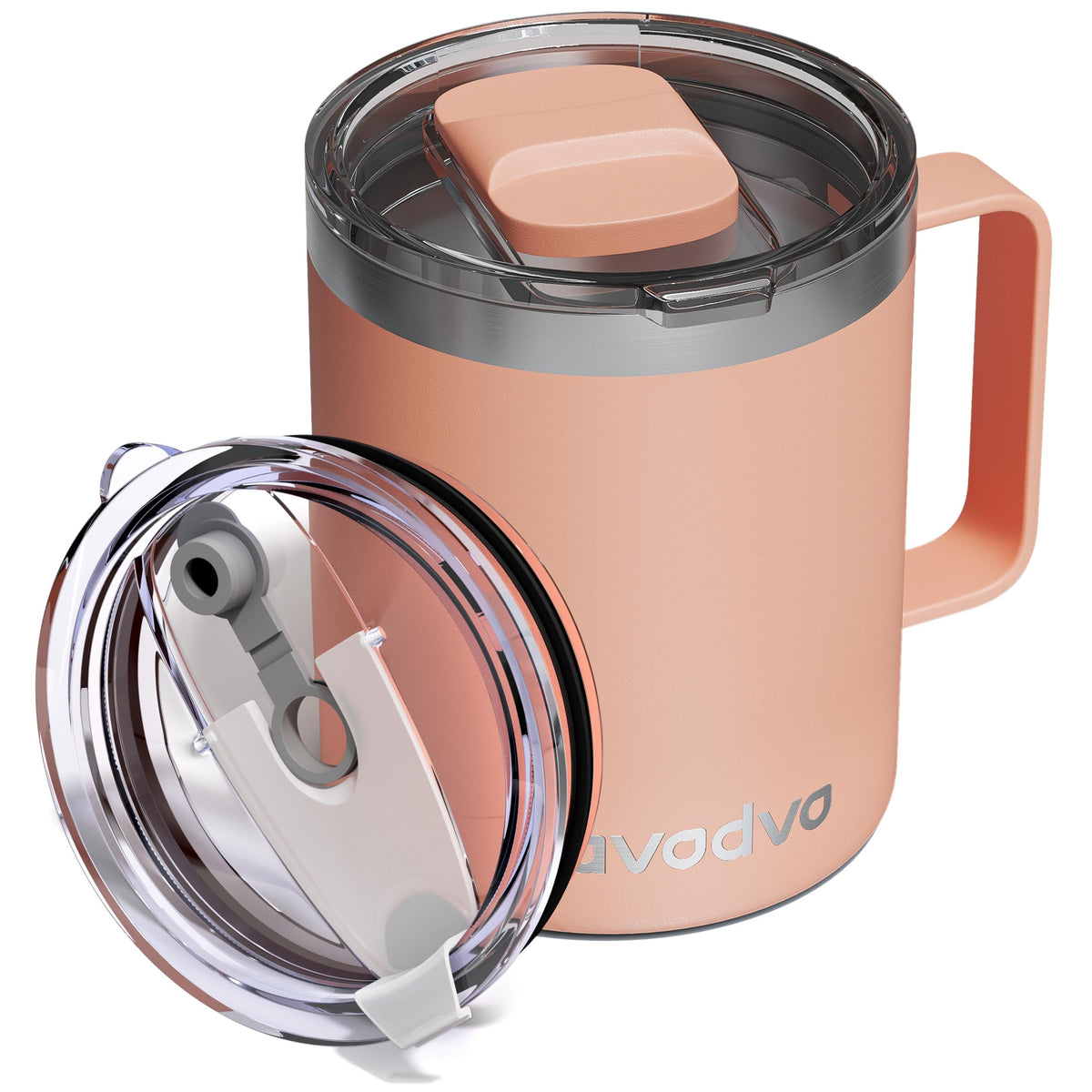 12oz Insulated Coffee Mug with 2 Lids & Handle, Stainless Steel Cup