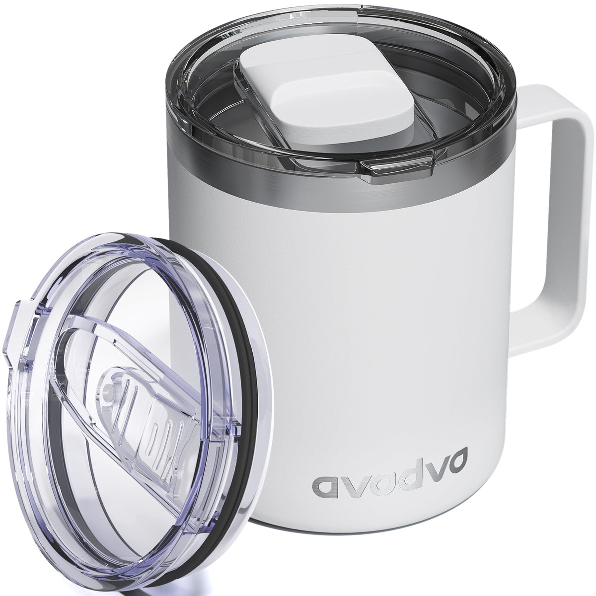 12oz Insulated Coffee Mug with 2 Lids & Handle, Stainless Steel Cup