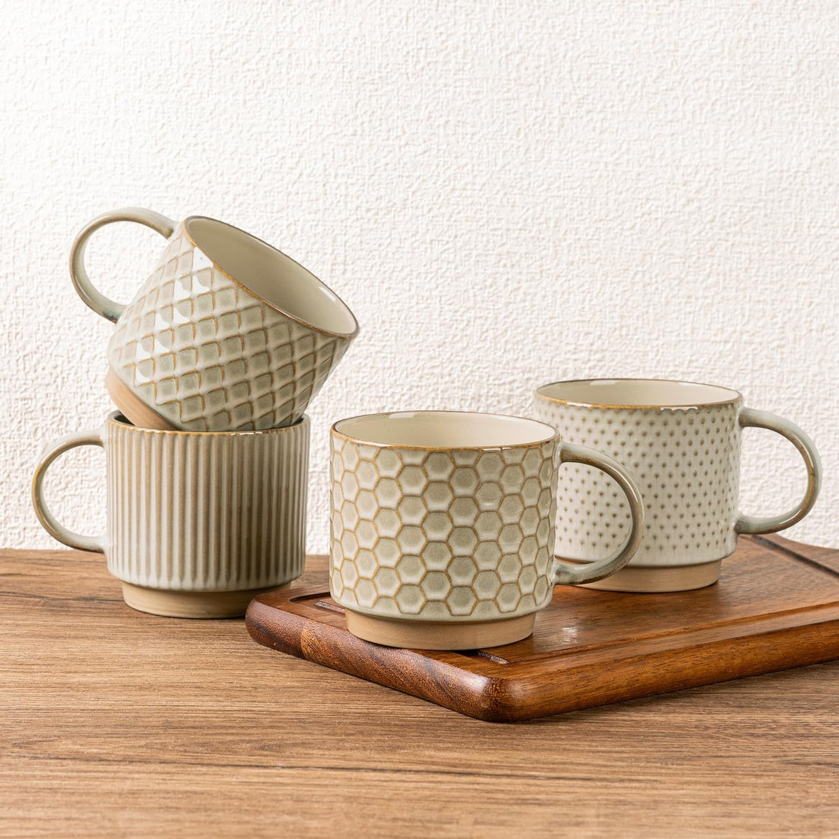 GBhome 15 OZ Stackable Coffee Mugs Set of 4, Ceramic Coffee Cups Set