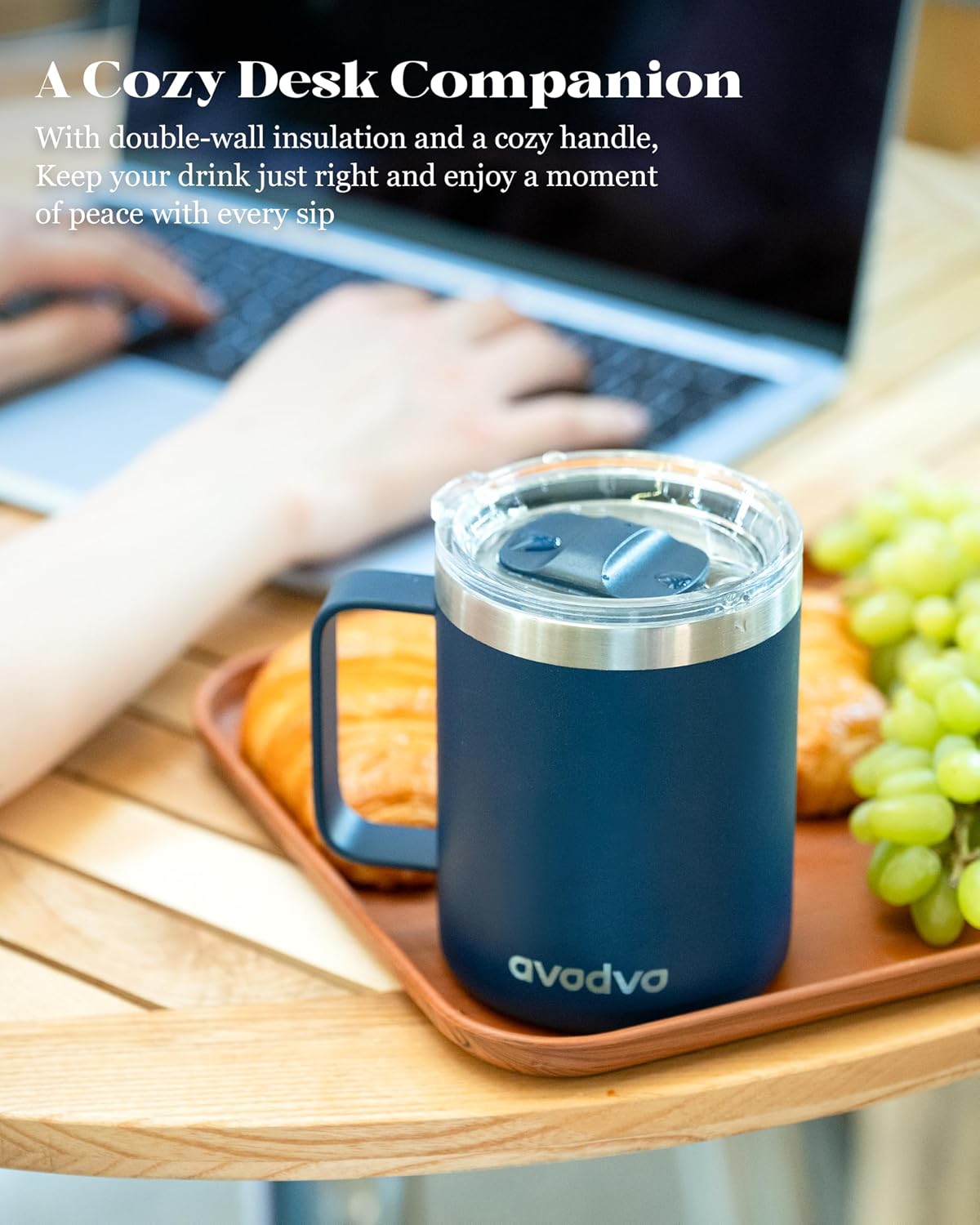 12oz Insulated Coffee Mug with 2 Lids & Handle, Stainless Steel Cup