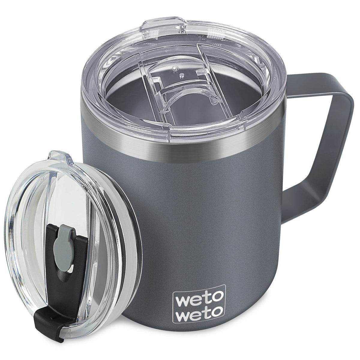 WETOWETO 14 oz Insulated Coffee Mug, Vacuum Camping Mug with Lid, Handle