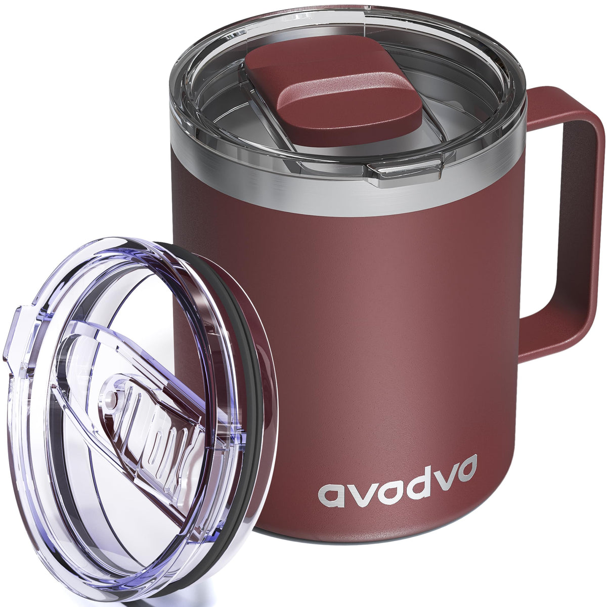 12oz Insulated Coffee Mug with 2 Lids & Handle, Stainless Steel Cup