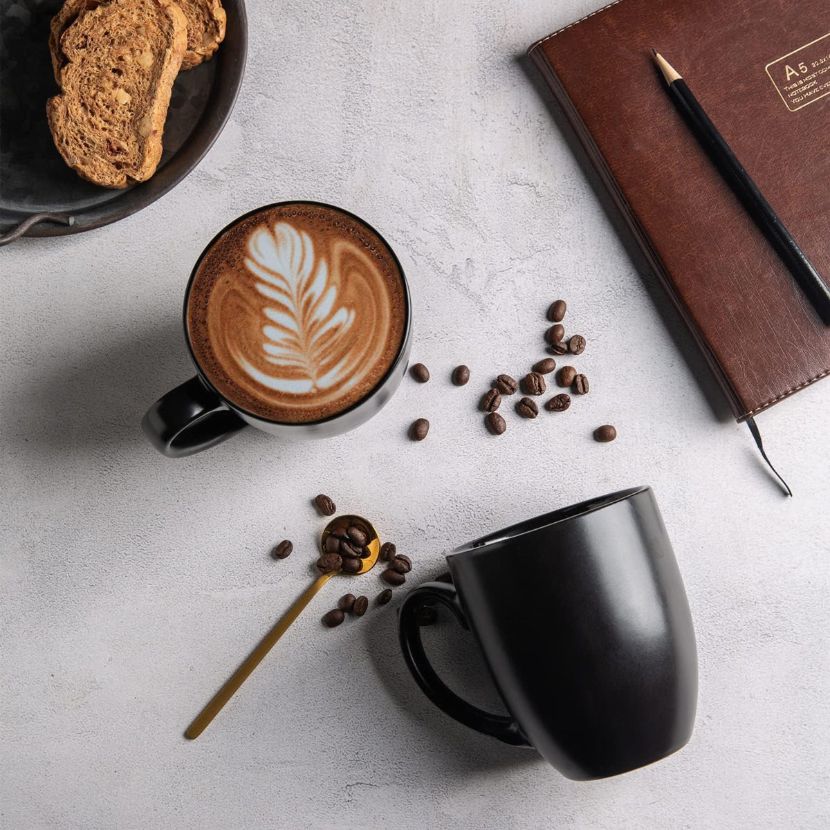 AmorArc 16 oz Coffee Mugs Set of 6, Large Ceramic Matte Black Coffee Cups