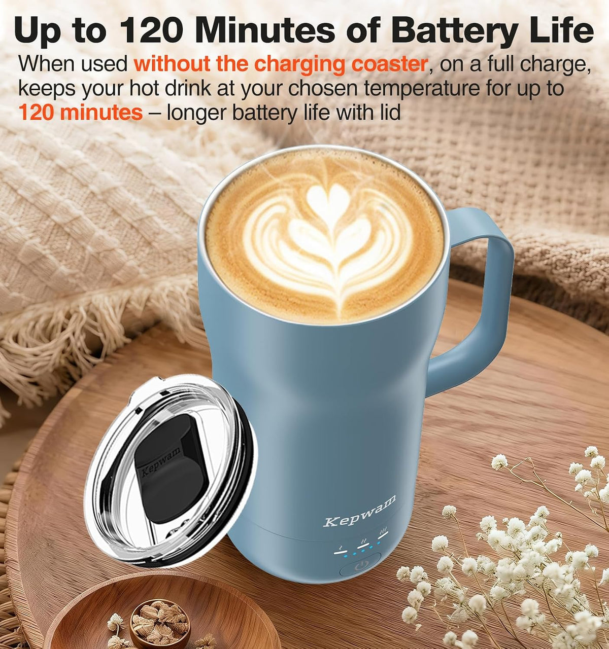 Kepwam Heated Coffee Mug T4, 16oz Smart Mug with Constant Temp Control