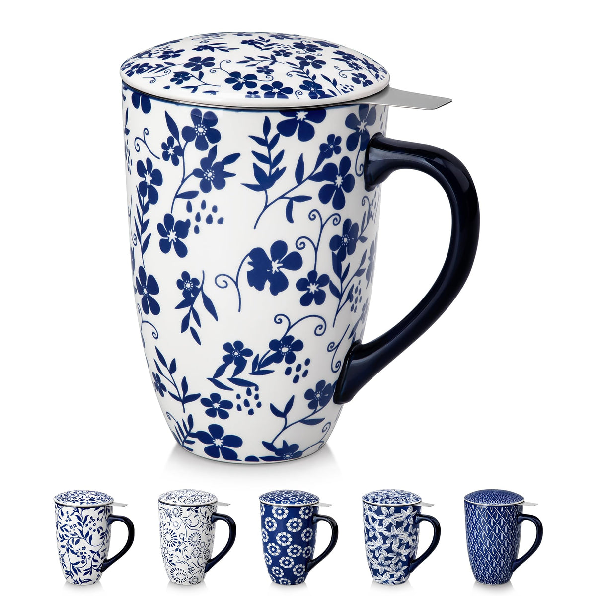 vancasso SELENE Porcelain Tea Mug, 18 oz Porcelain Tea Cup with Infuser and Lid Steeps Loose Leaf Tea, Microwave & Dishwasher Safe, Five-Leaf Clover