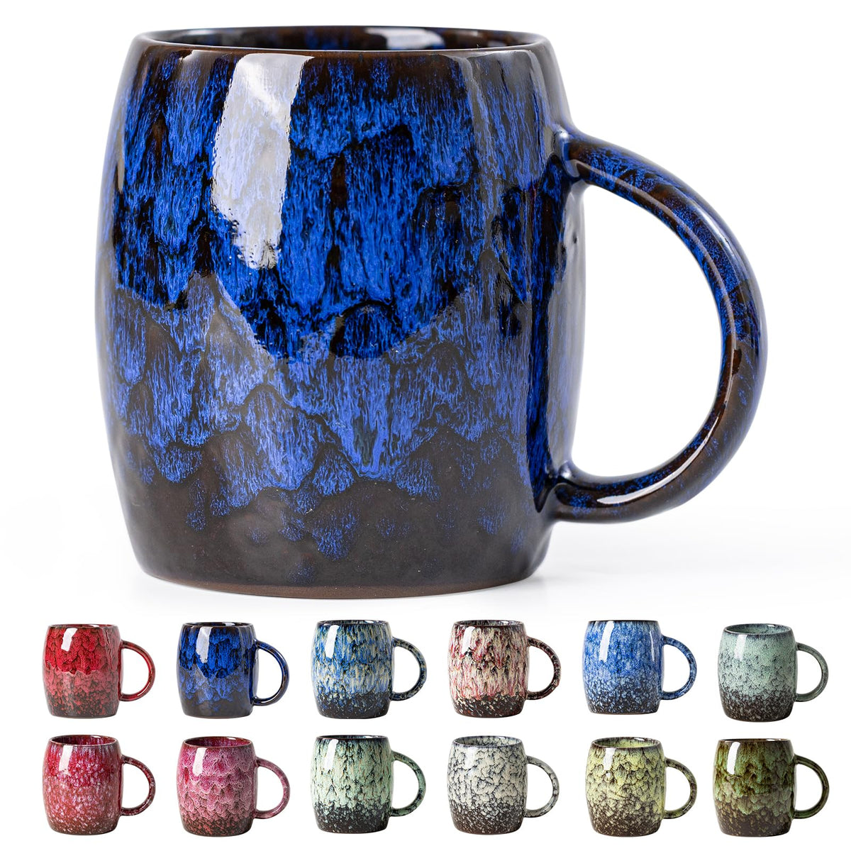 Deep Cobalt Ceramic Mug, 14oz Reactive Glaze Coffee Mug, Office Gift