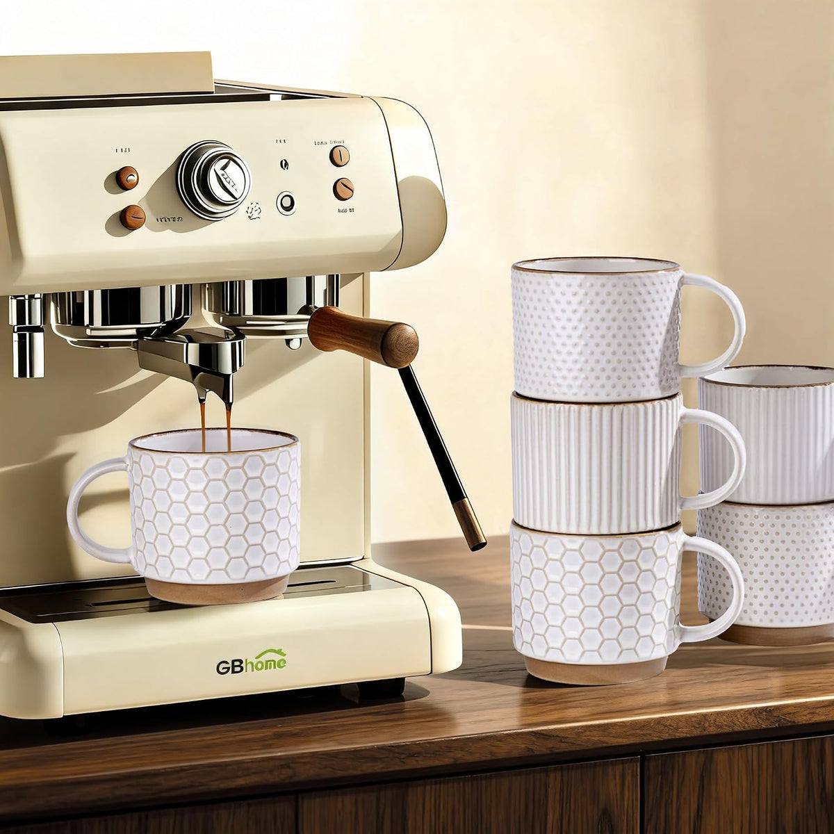 GBhome 15 OZ Stackable Coffee Mugs Set of 4, Ceramic Coffee Cups Set