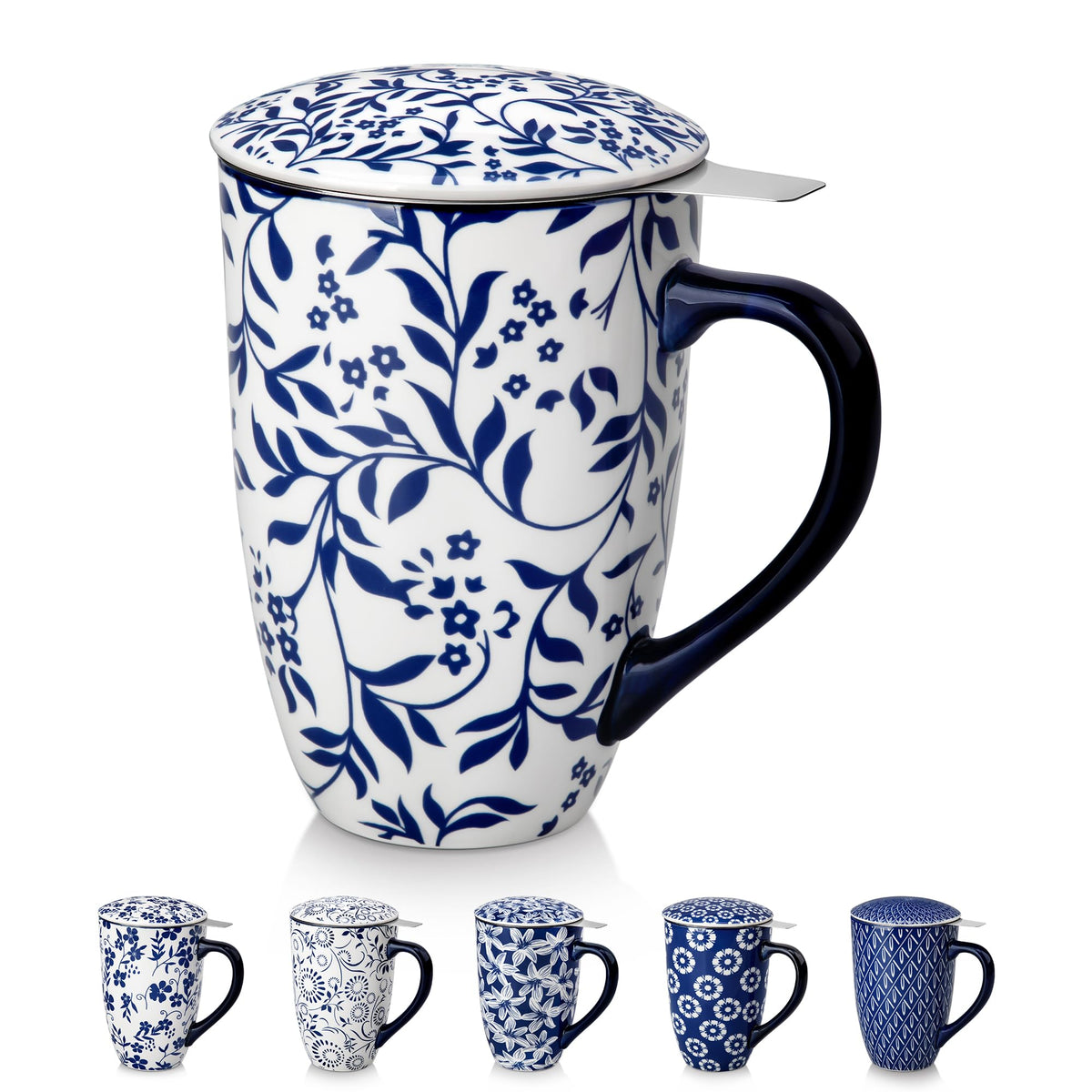 vancasso SELENE Porcelain Tea Mug, 18 oz Porcelain Tea Cup with Infuser and Lid Steeps Loose Leaf Tea, Microwave & Dishwasher Safe, Five-Leaf Clover