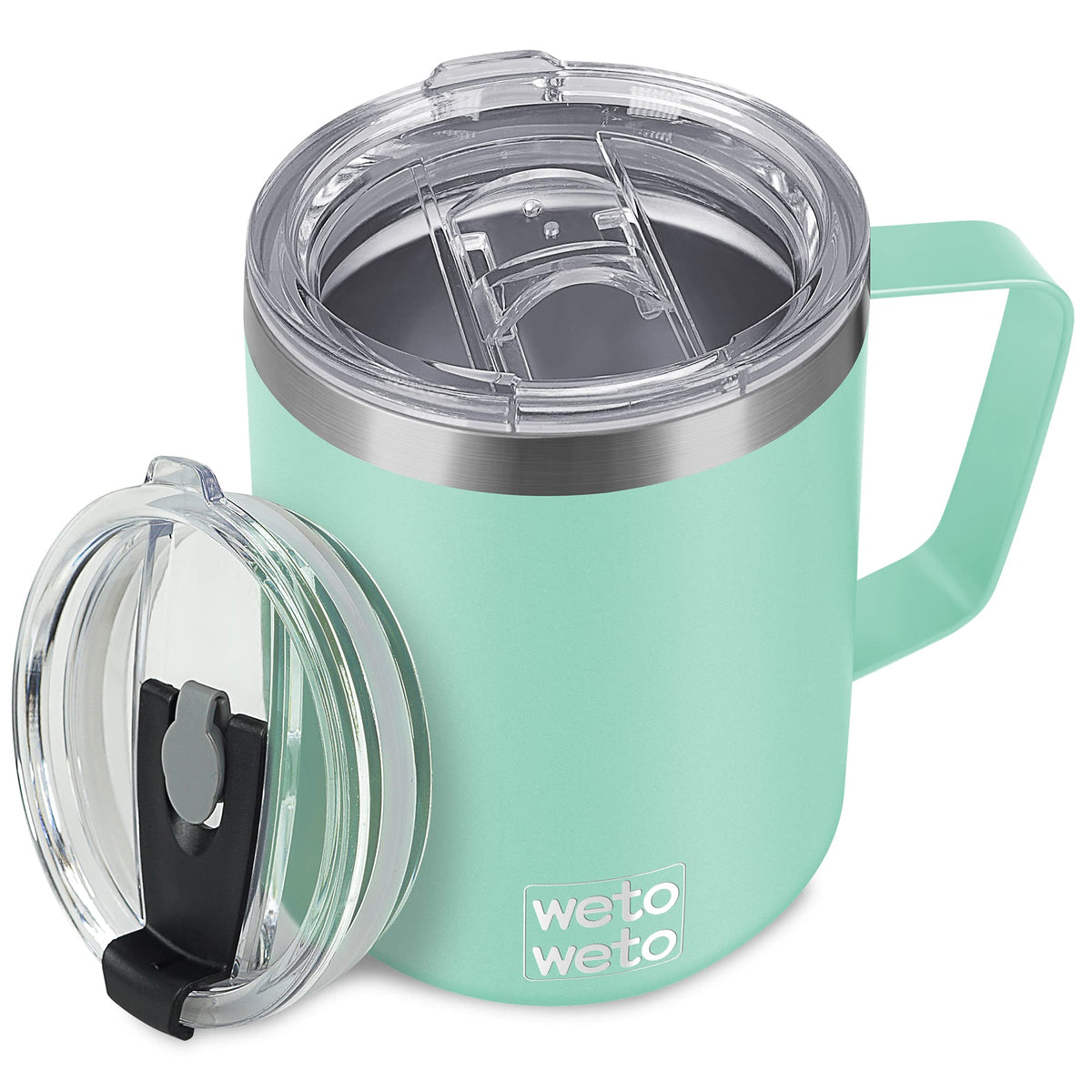 WETOWETO 14 oz Insulated Coffee Mug, Vacuum Camping Mug with Lid, Handle