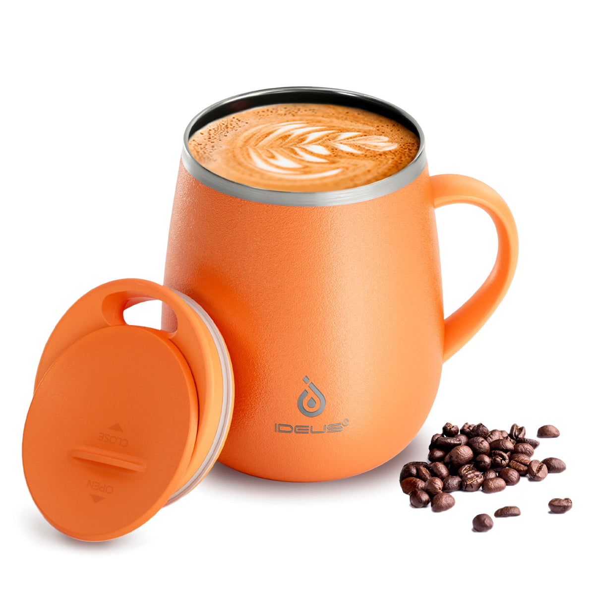 Ideus 16 oz Insulated Coffee Mug with Lid and Handle (Celadon, FUJI DAWN)