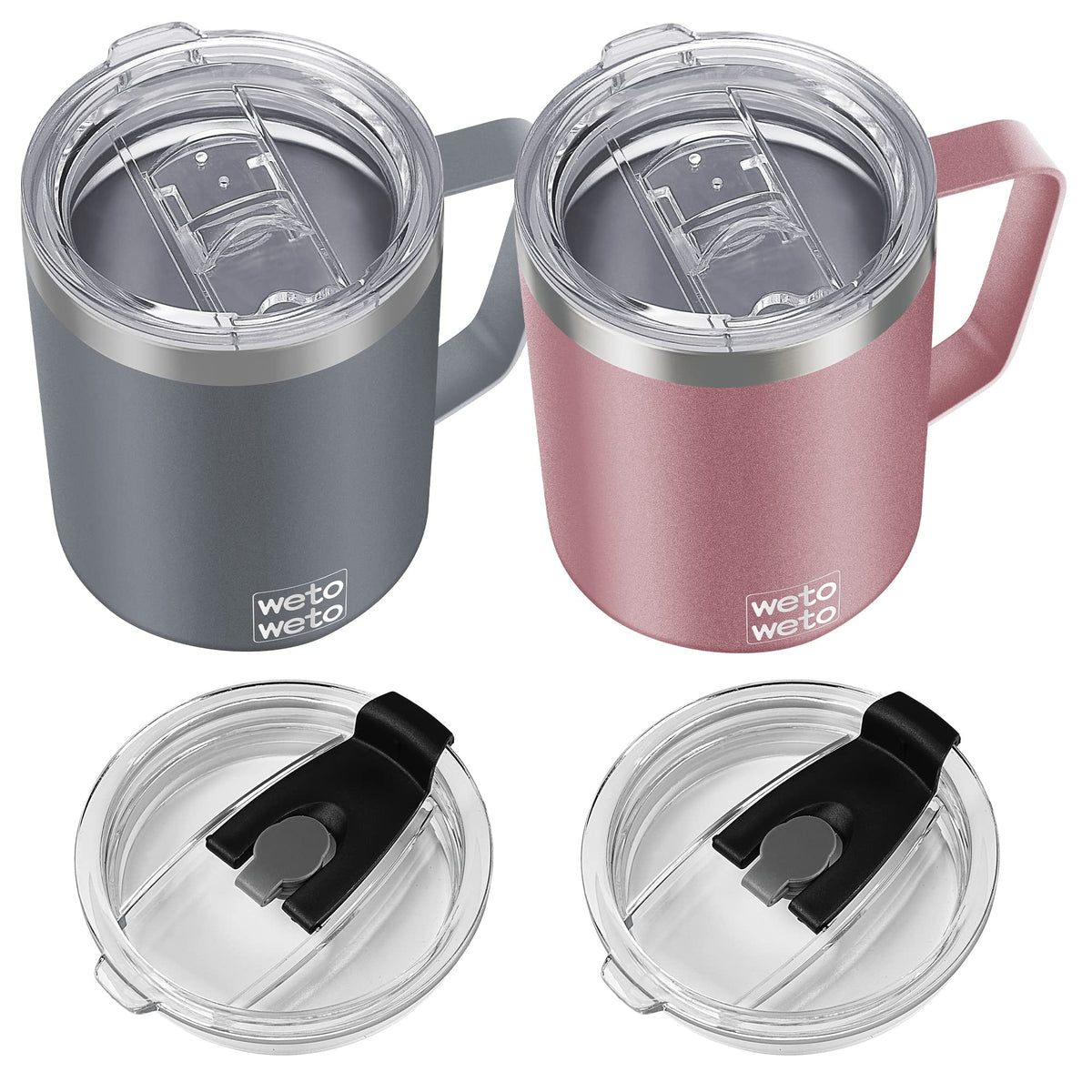 WETOWETO 14 oz Insulated Coffee Mug, Vacuum Camping Mug with Lid, Handle