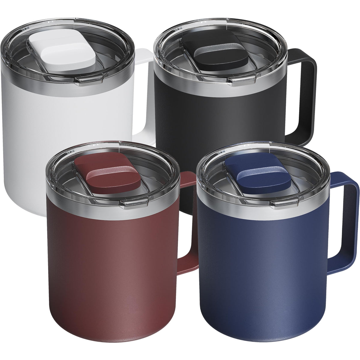 12oz Insulated Coffee Mug with 2 Lids & Handle, Stainless Steel Cup