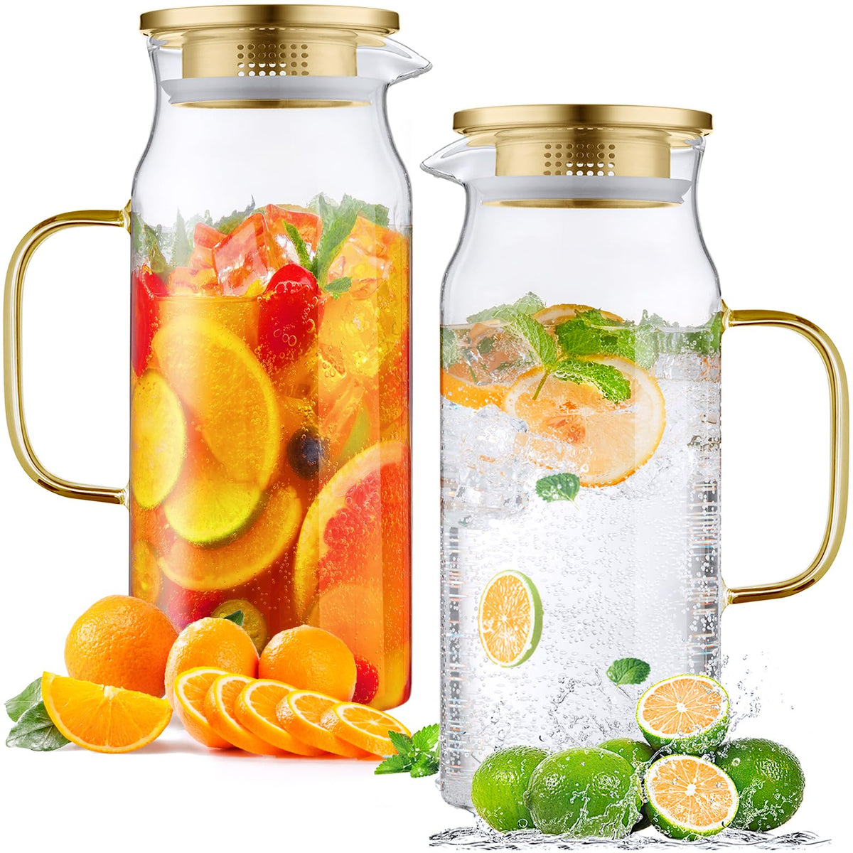 Bivvclaz 2 Liter 68 oz Glass Pitcher with Lid and Handle, Glass Carafe for Hot/Cold Water, Large Iced Tea Pitcher for Coffee, Juice and Homemade Beverage