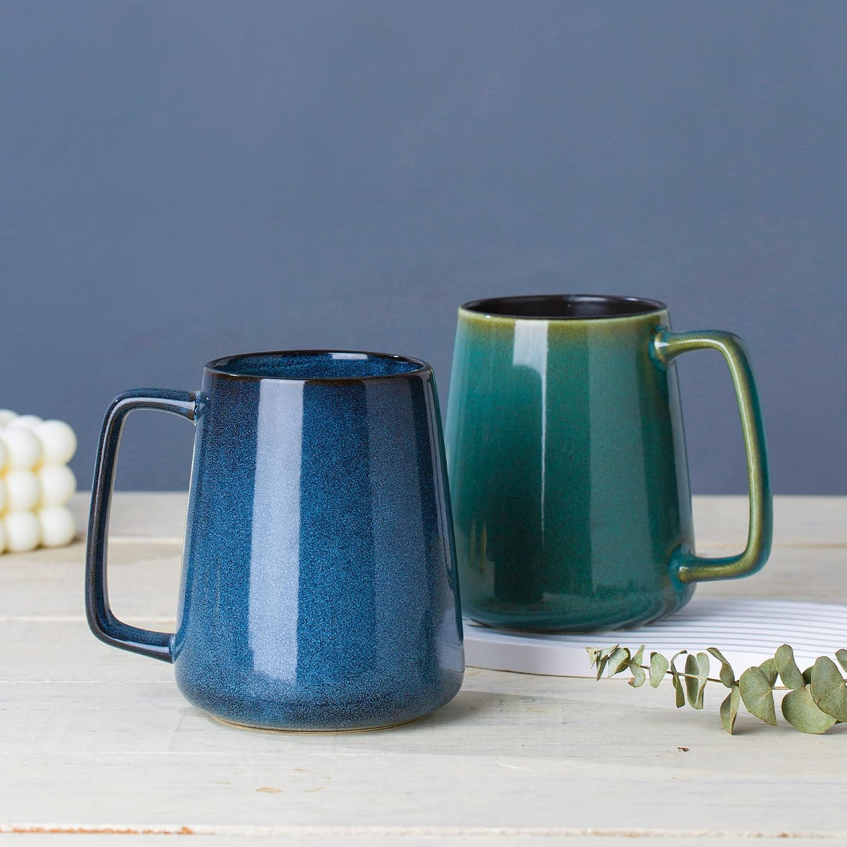 24 oz Large Ceramic Coffee mugs, Extra Large Cup, Big Handle (24 oz blue)