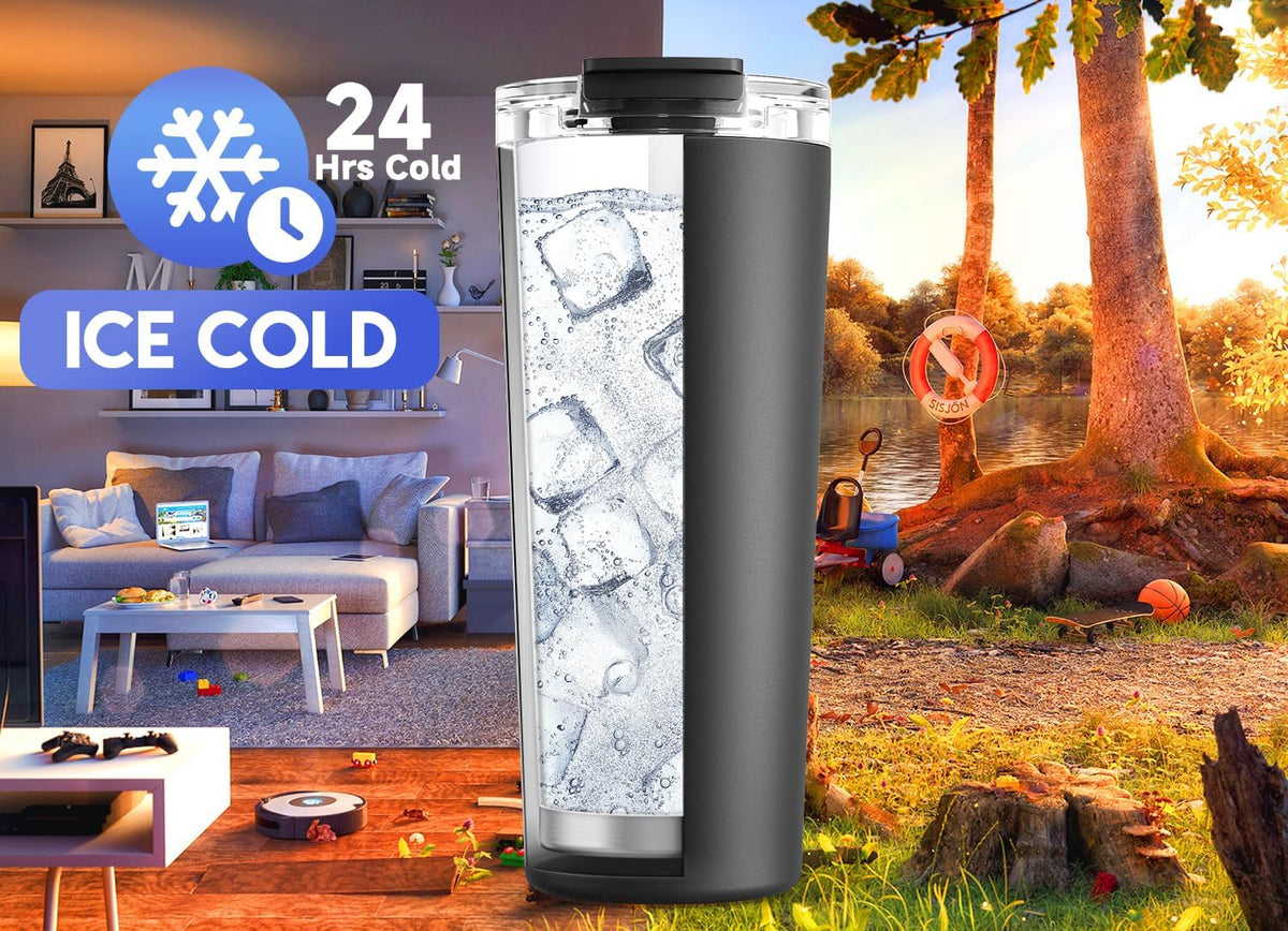 Meoky 24 oz Insulated Travel Coffee Mug: Leak Proof Lid, Night