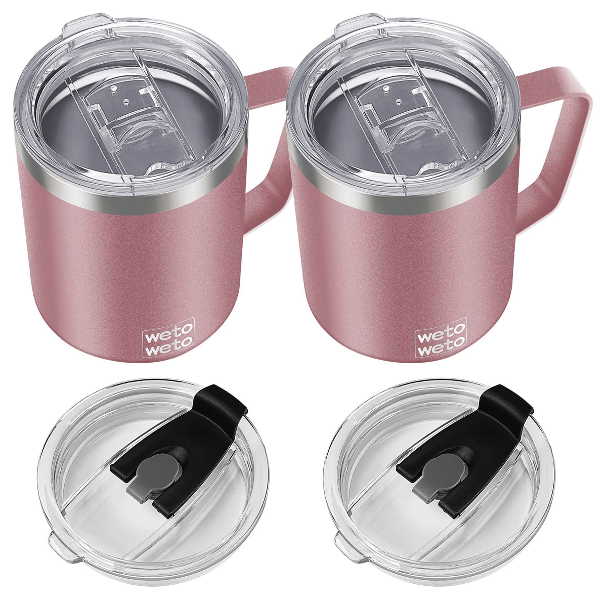 WETOWETO 14 oz Insulated Coffee Mug, Vacuum Camping Mug with Lid, Handle